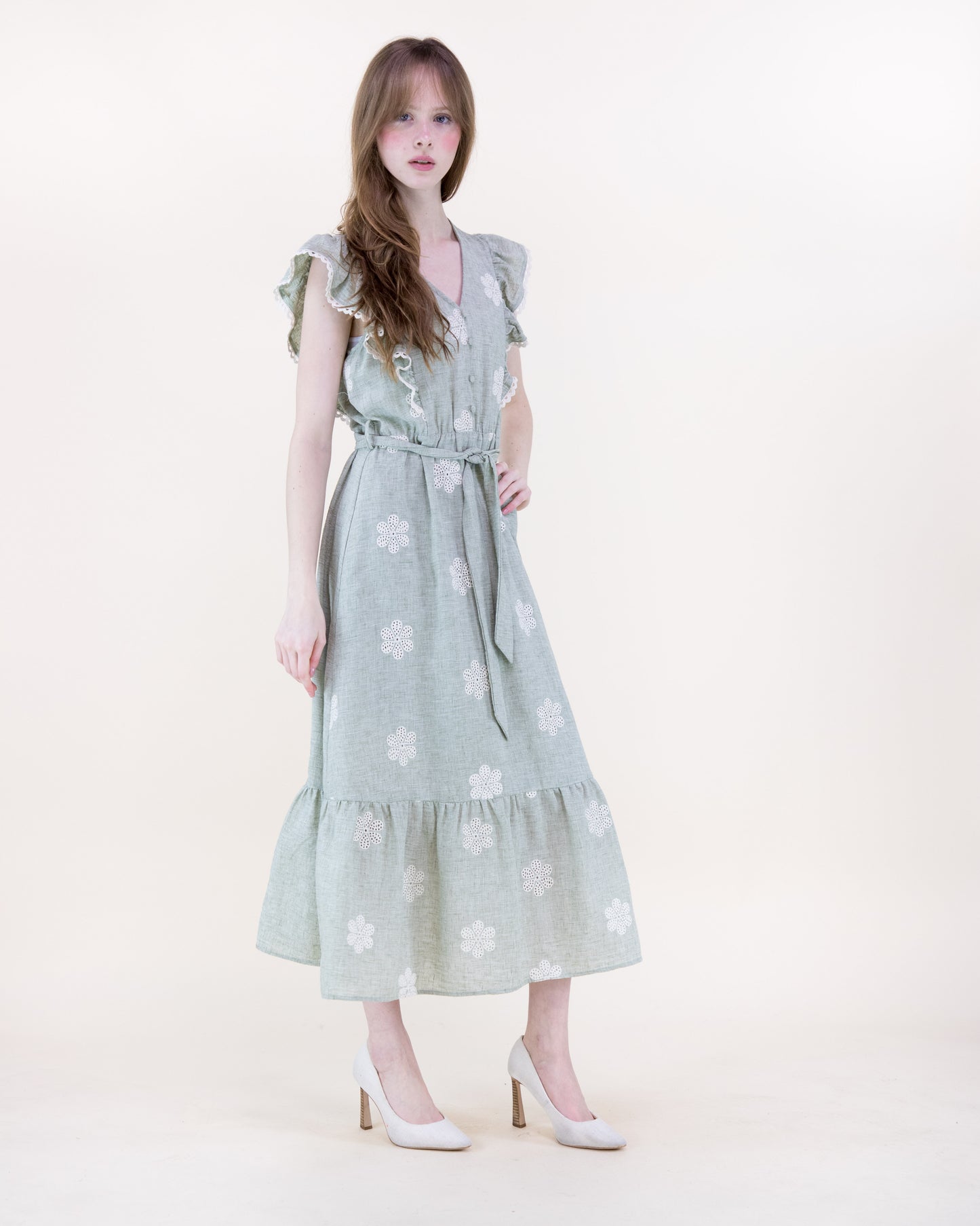 Summer Rose Butterfly Sleeve Chambray Maxi Dress