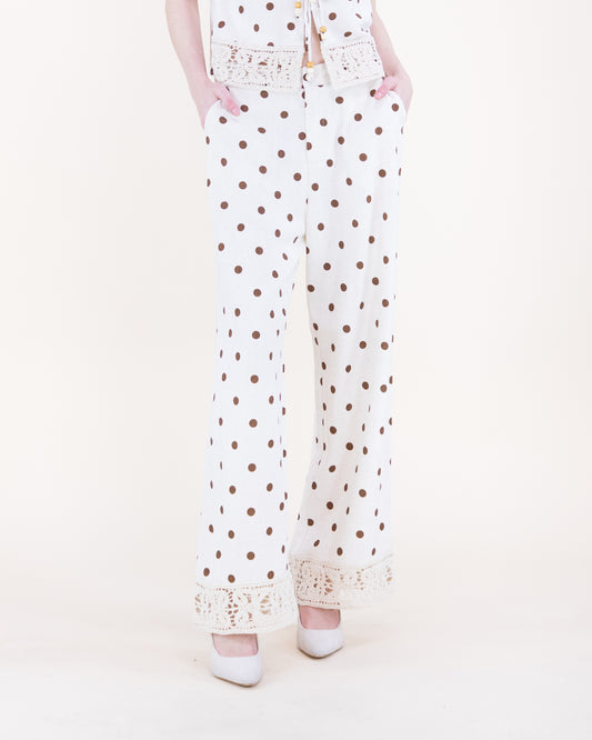 Summer Polka Dots Crochet Hem Wide Leg Trousers