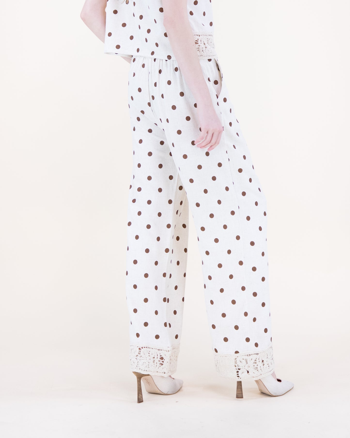 Summer Polka Dots Crochet Hem Wide Leg Trousers