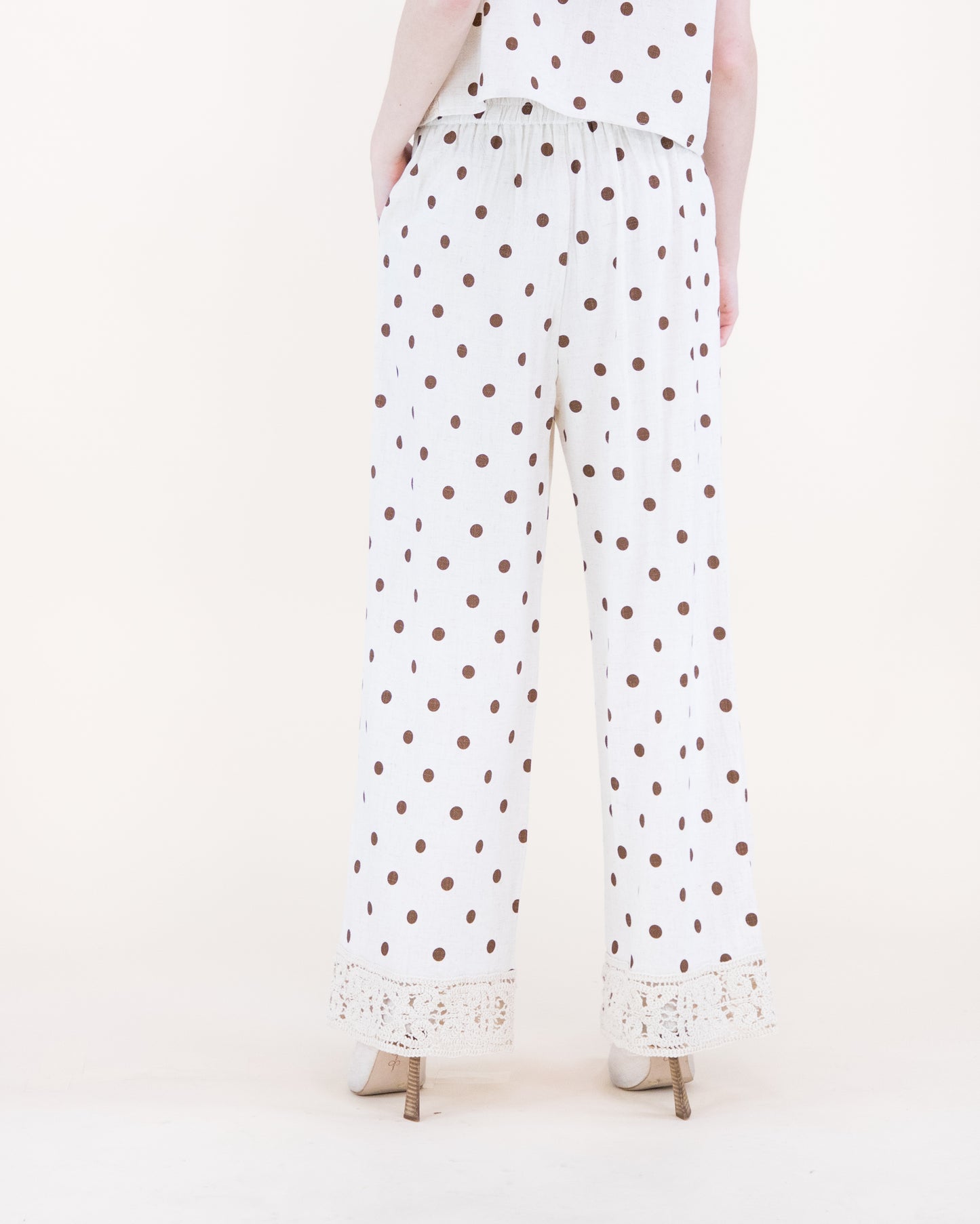 Summer Polka Dots Crochet Hem Wide Leg Trousers