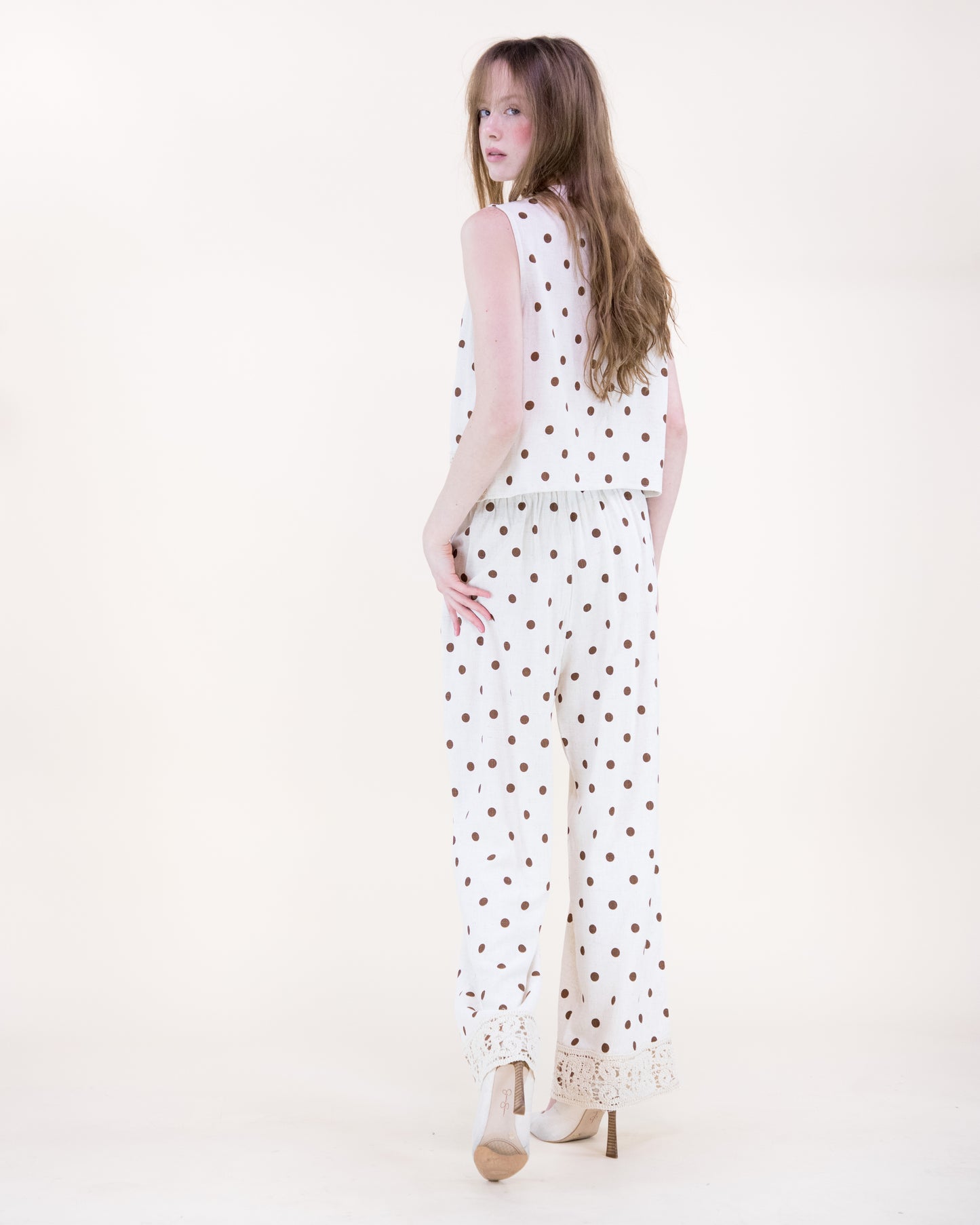 Summer Polka Dots Crochet Hem Wide Leg Trousers