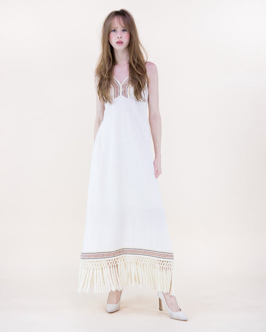 Diosa Linen Long Tassel Dress