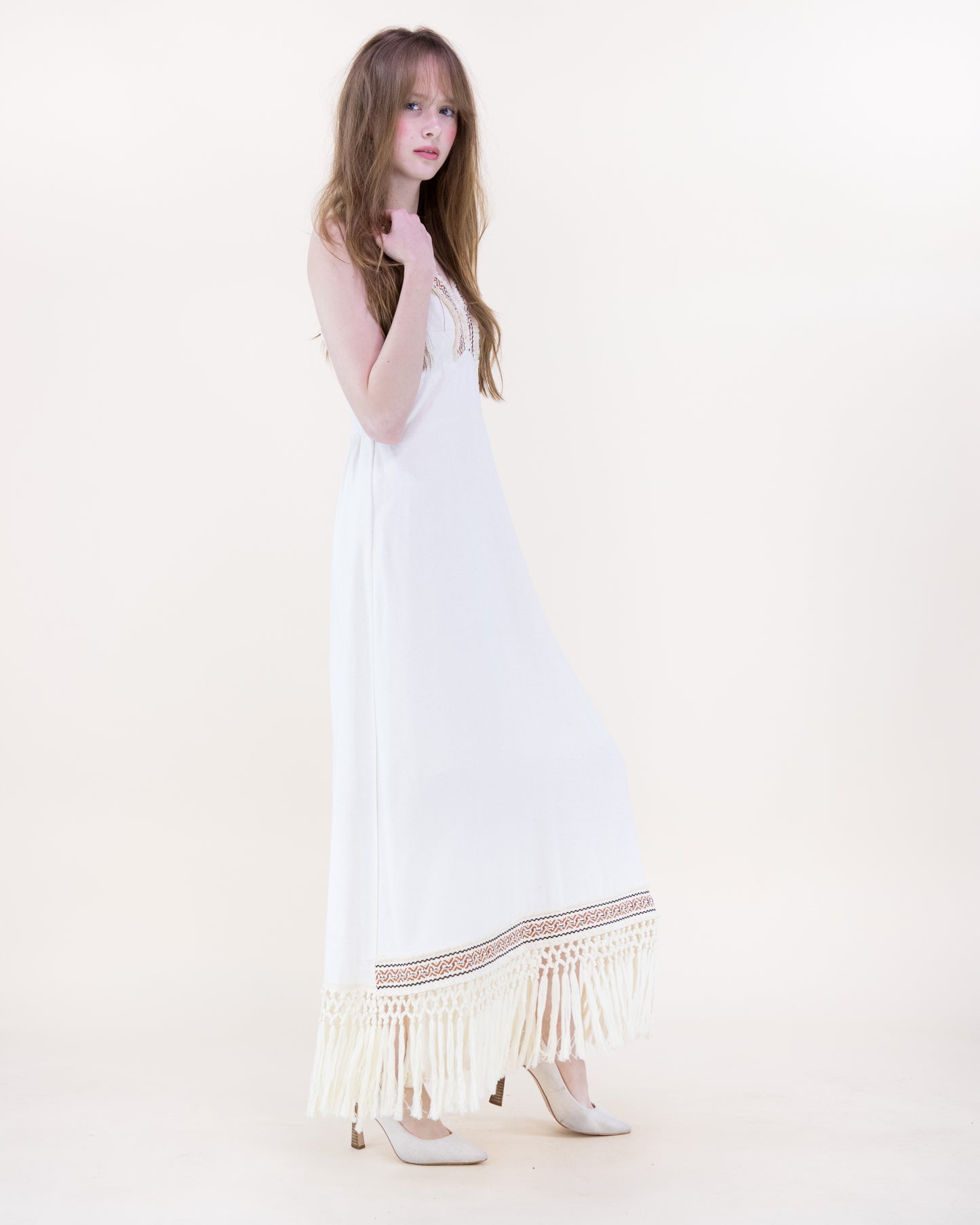 Diosa Linen Long Tassel Dress