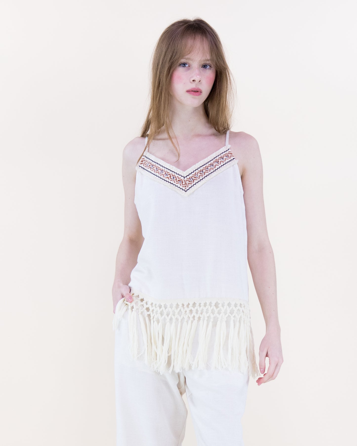 Diosa Linen Long Tassel Tank Top