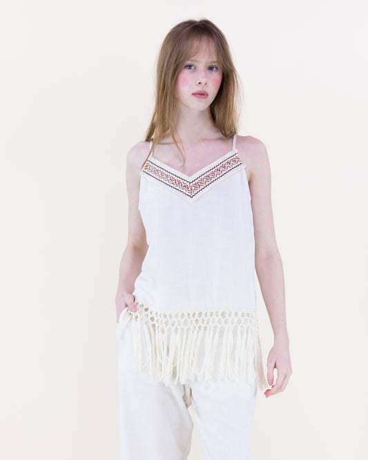 Diosa Linen Long Tassel Tank Top