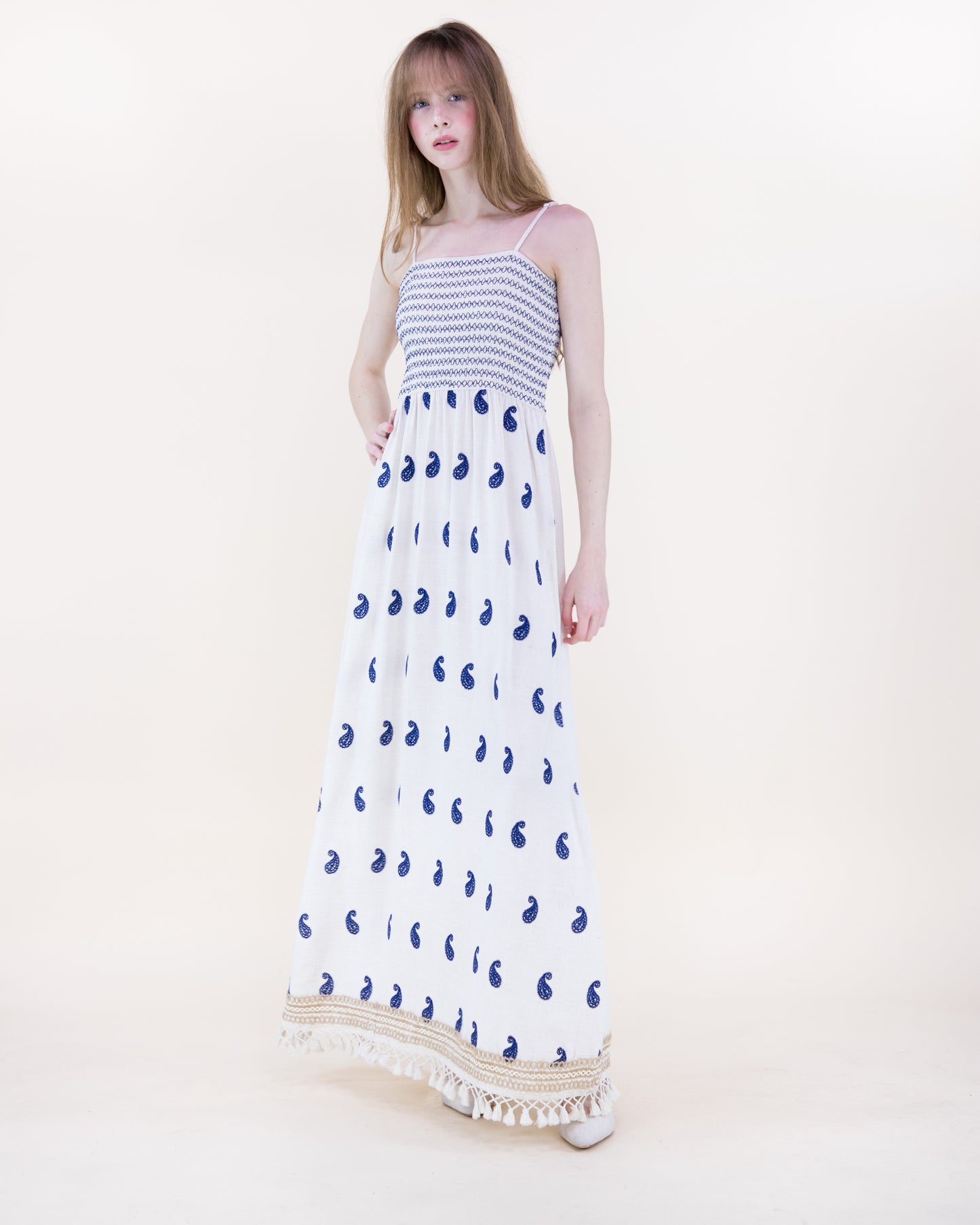 Coastal Paisley Tassel Hem Dress