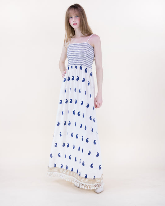 Coastal Paisley Tassel Hem Dress