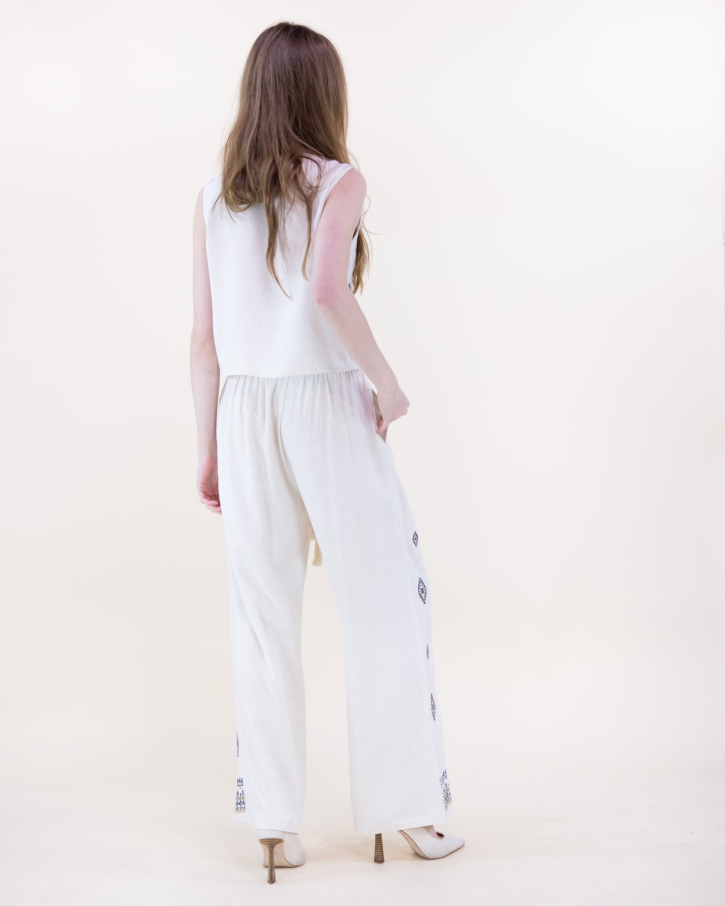 Diamante Embroidered Wide Leg Trousers