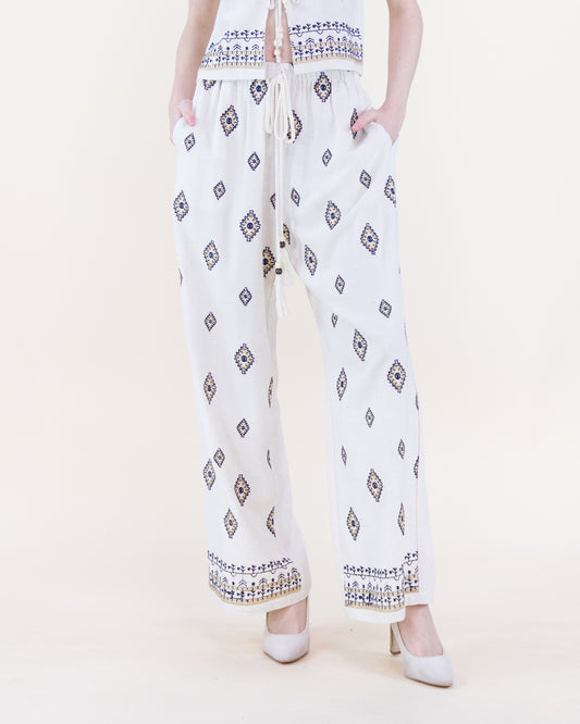 Diamante Embroidered Wide Leg Trousers