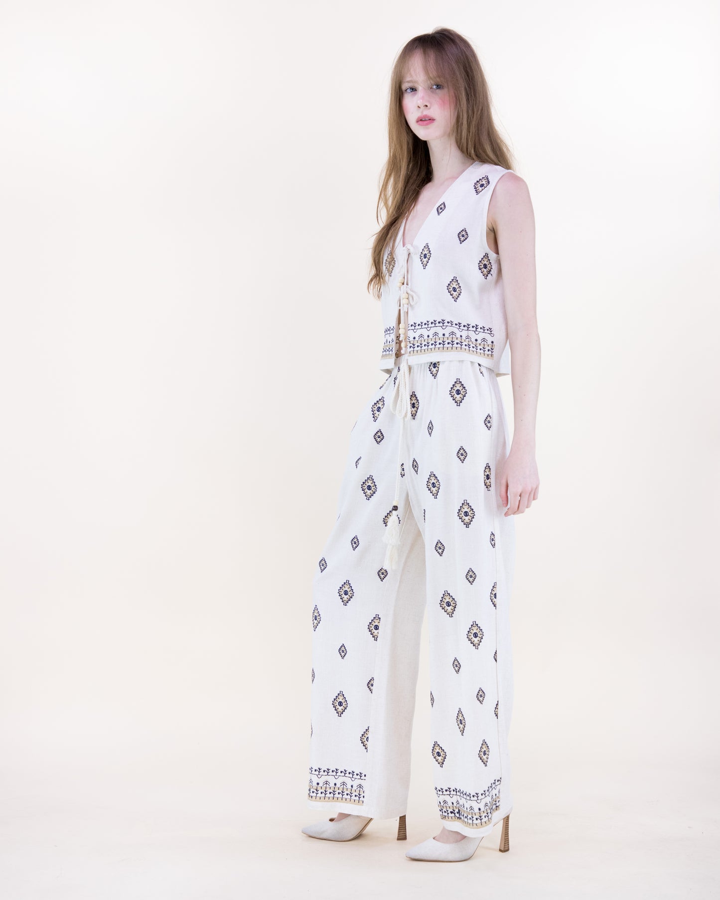 Diamante Embroidered Wide Leg Trousers