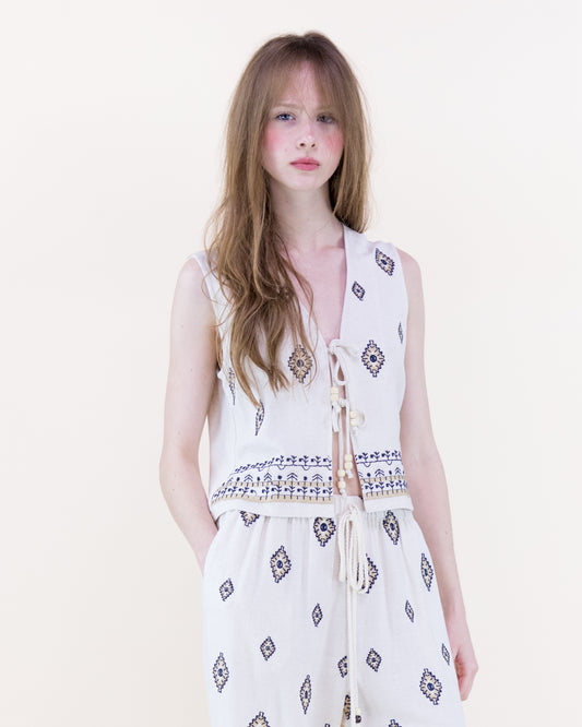 Diamante Embroidered Front Tie Vest