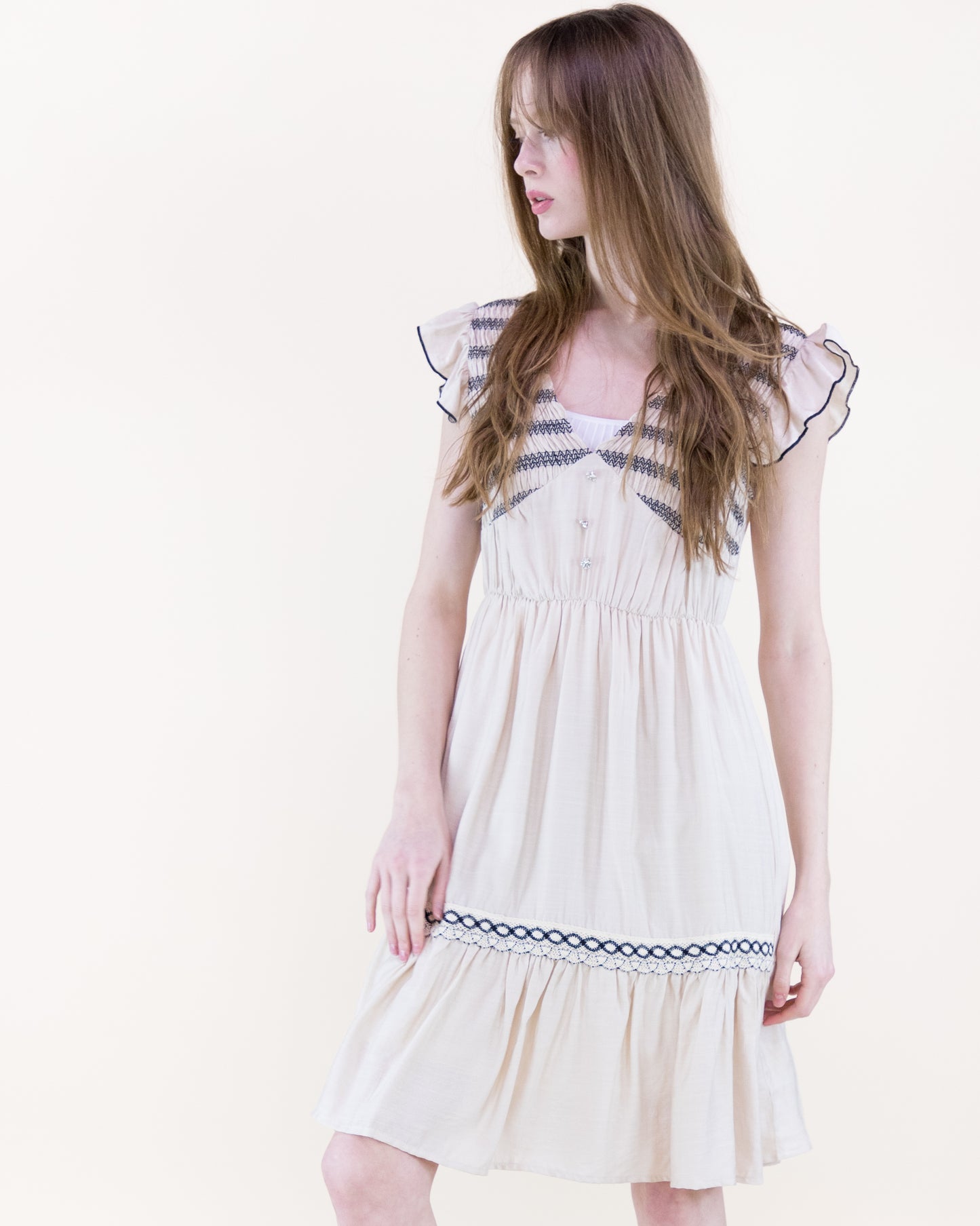Artisan Smocked Butterfly Sleeve Midi Dress