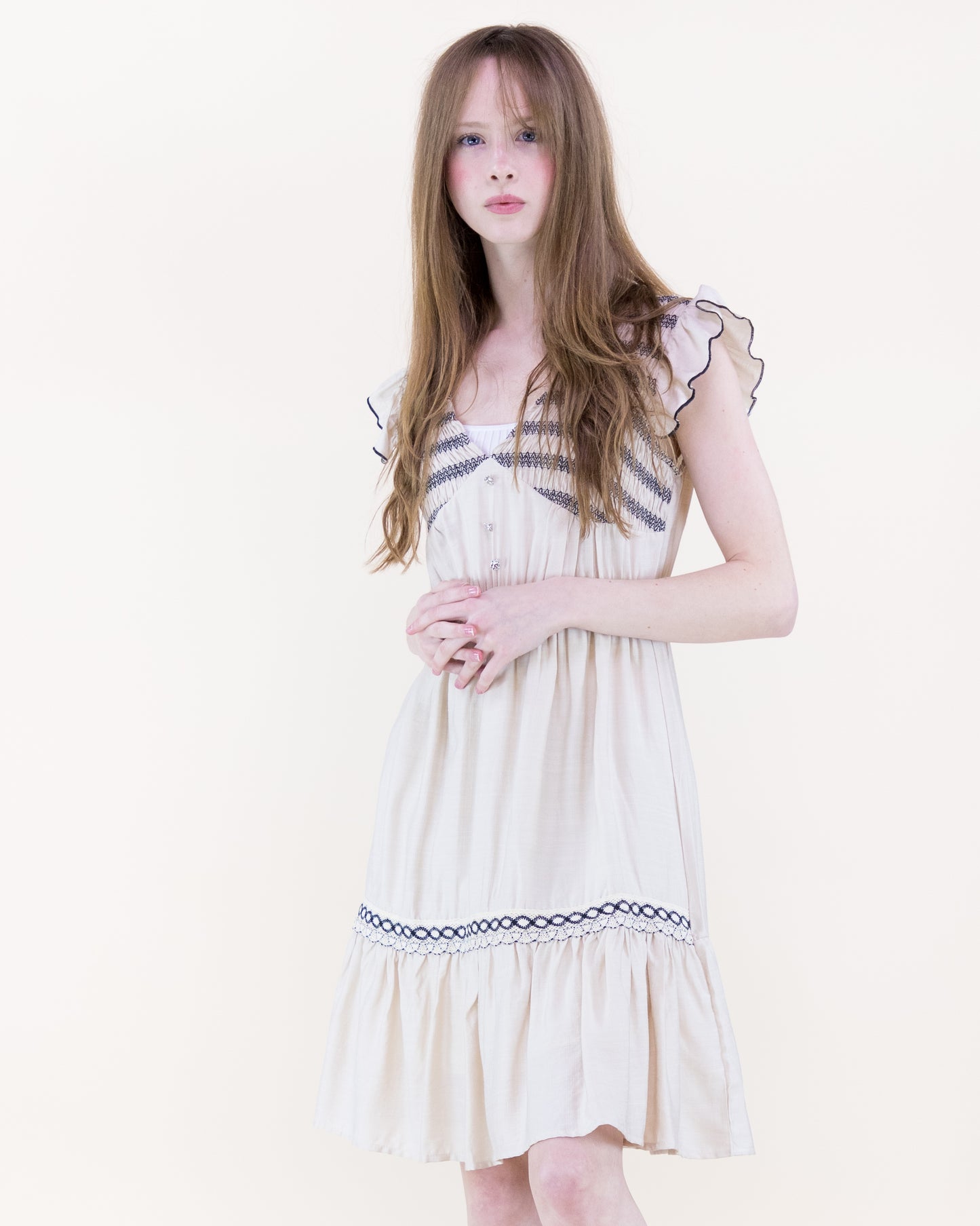 Artisan Smocked Butterfly Sleeve Midi Dress