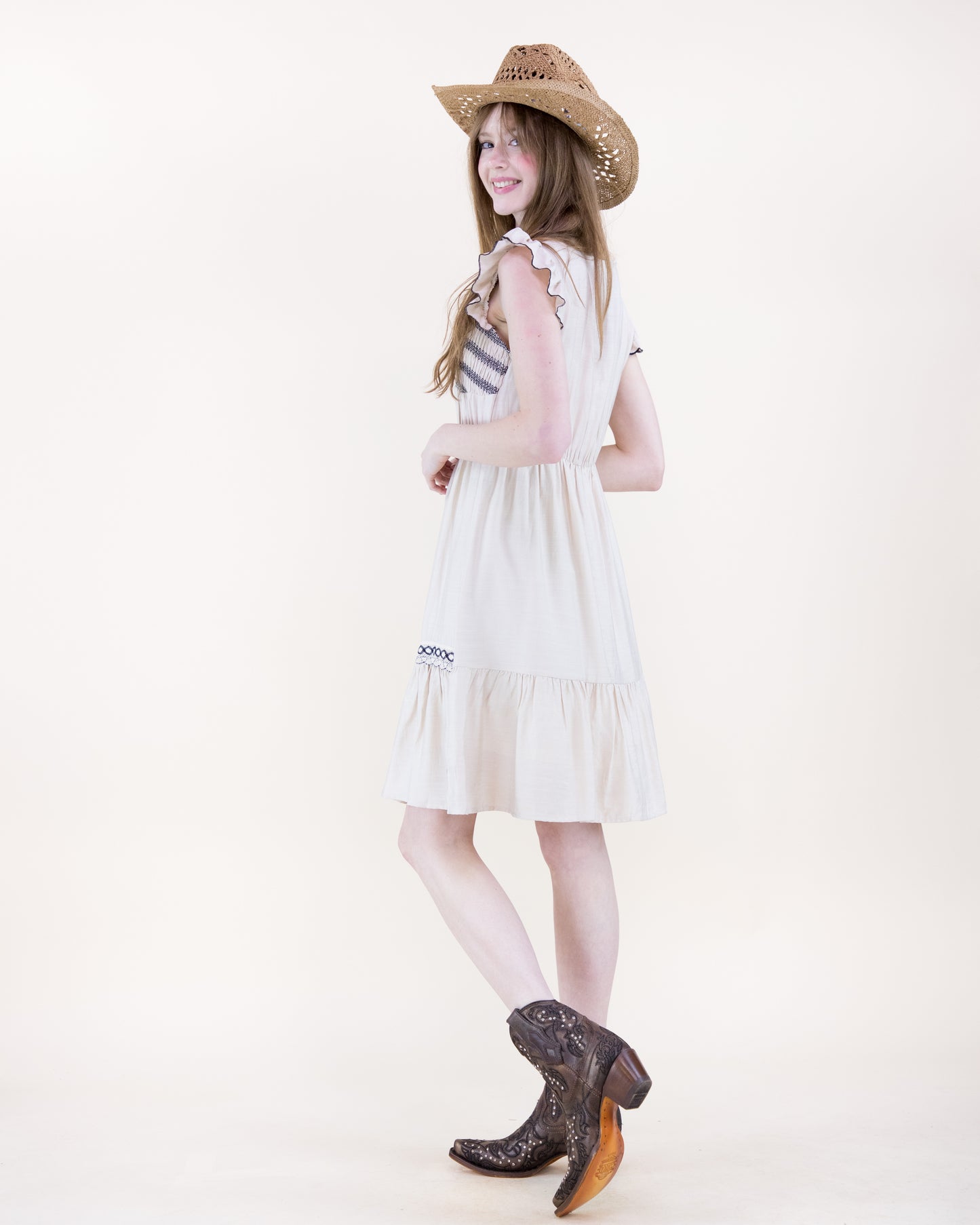 Artisan Smocked Butterfly Sleeve Midi Dress