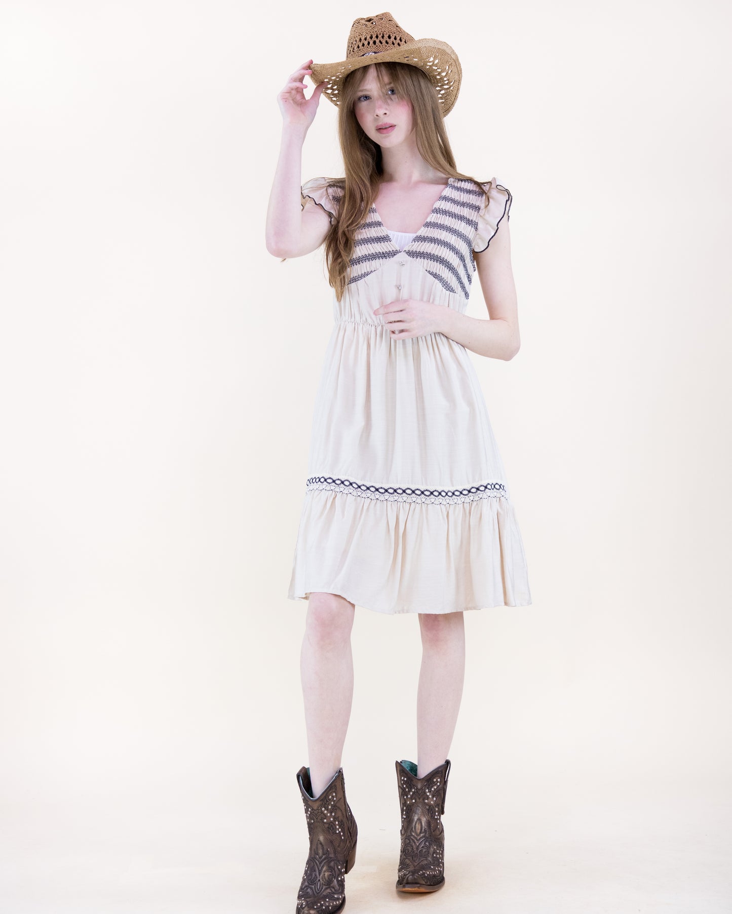 Artisan Smocked Butterfly Sleeve Midi Dress