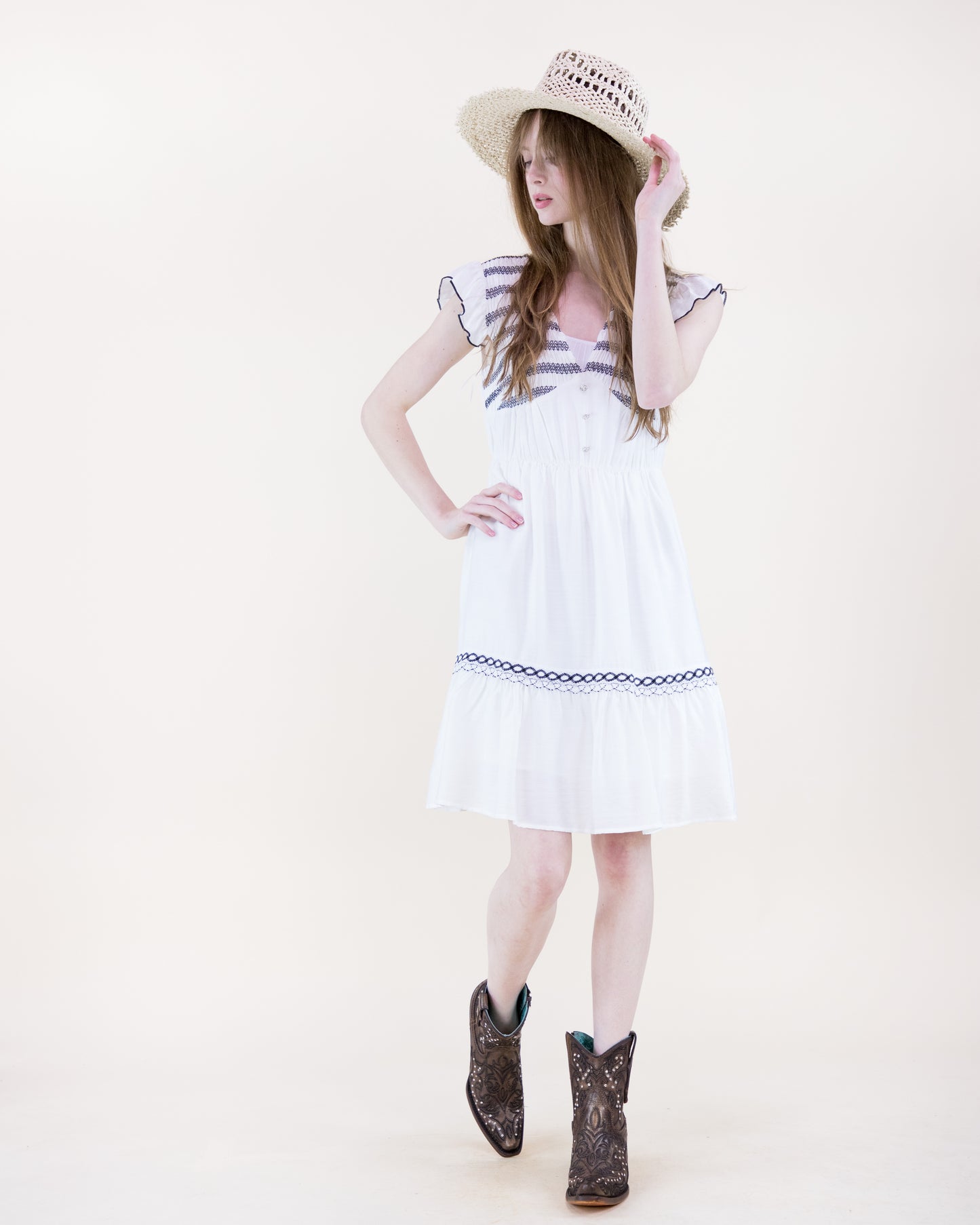 Artisan Smocked Butterfly Sleeve Midi Dress