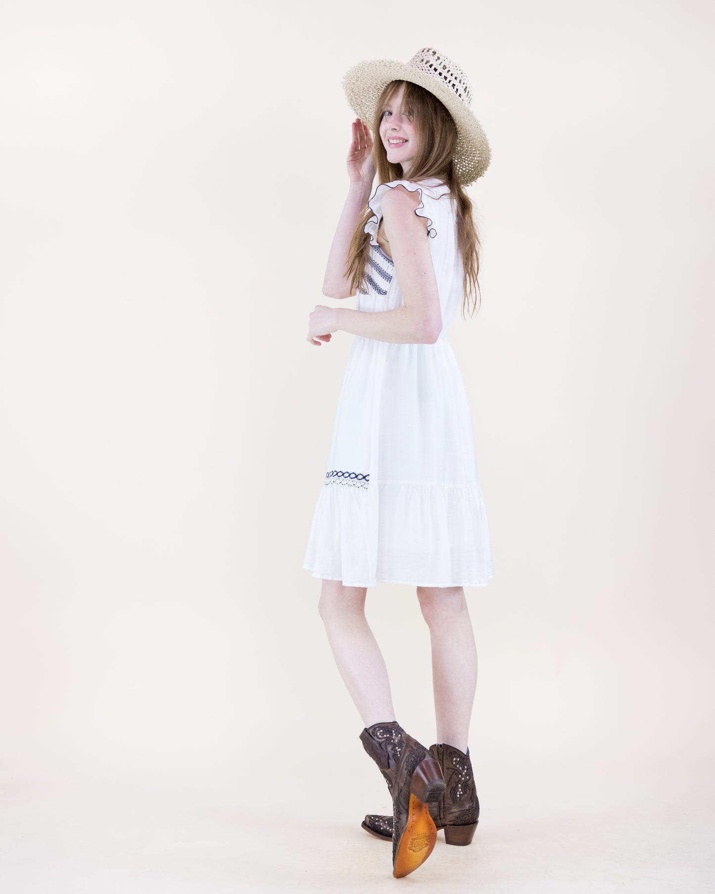 Artisan Smocked Butterfly Sleeve Midi Dress