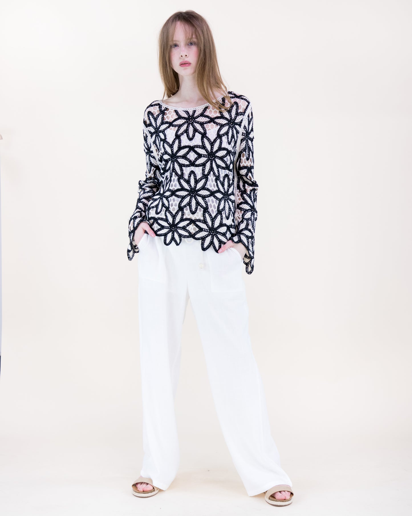 Guipure Flower Lace Long Sleeve Crochet Top