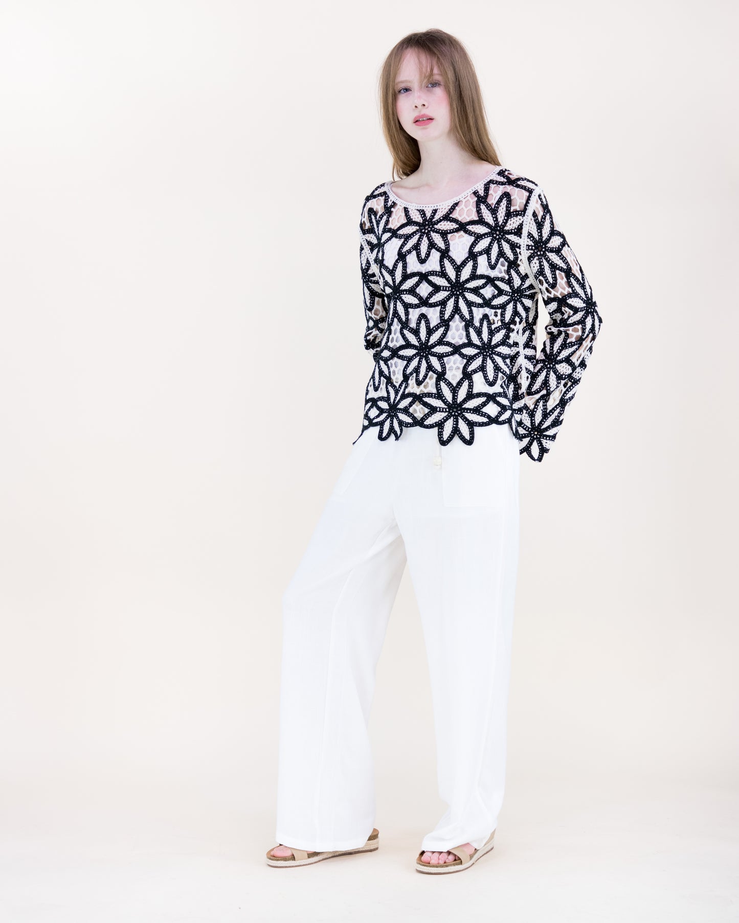 Guipure Flower Lace Long Sleeve Crochet Top