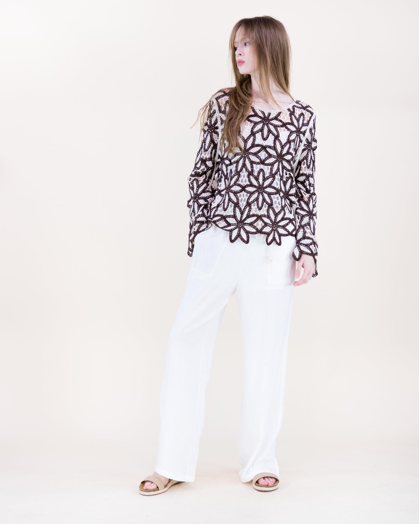 Guipure Flower Lace Long Sleeve Crochet Top