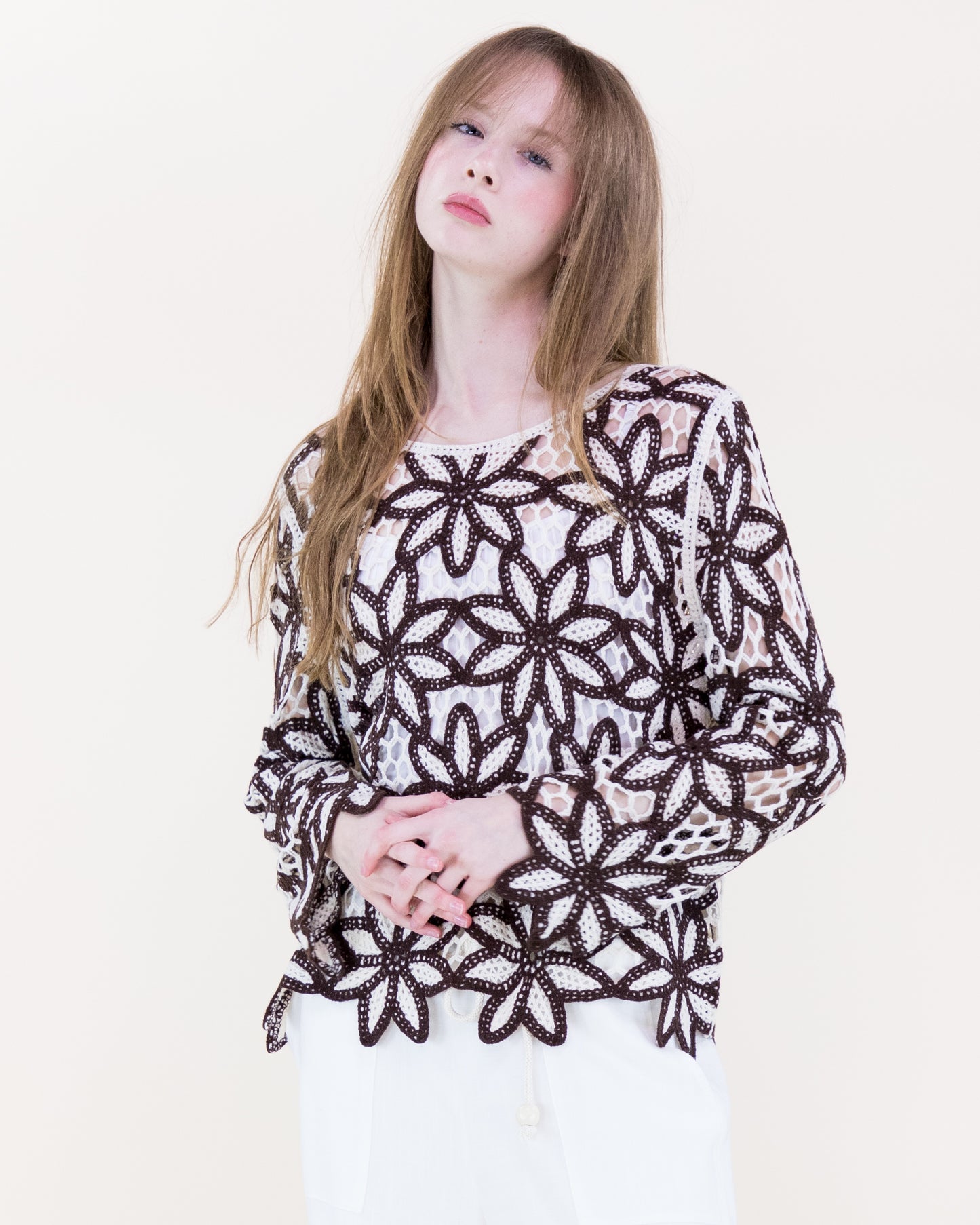 Guipure Flower Lace Long Sleeve Crochet Top