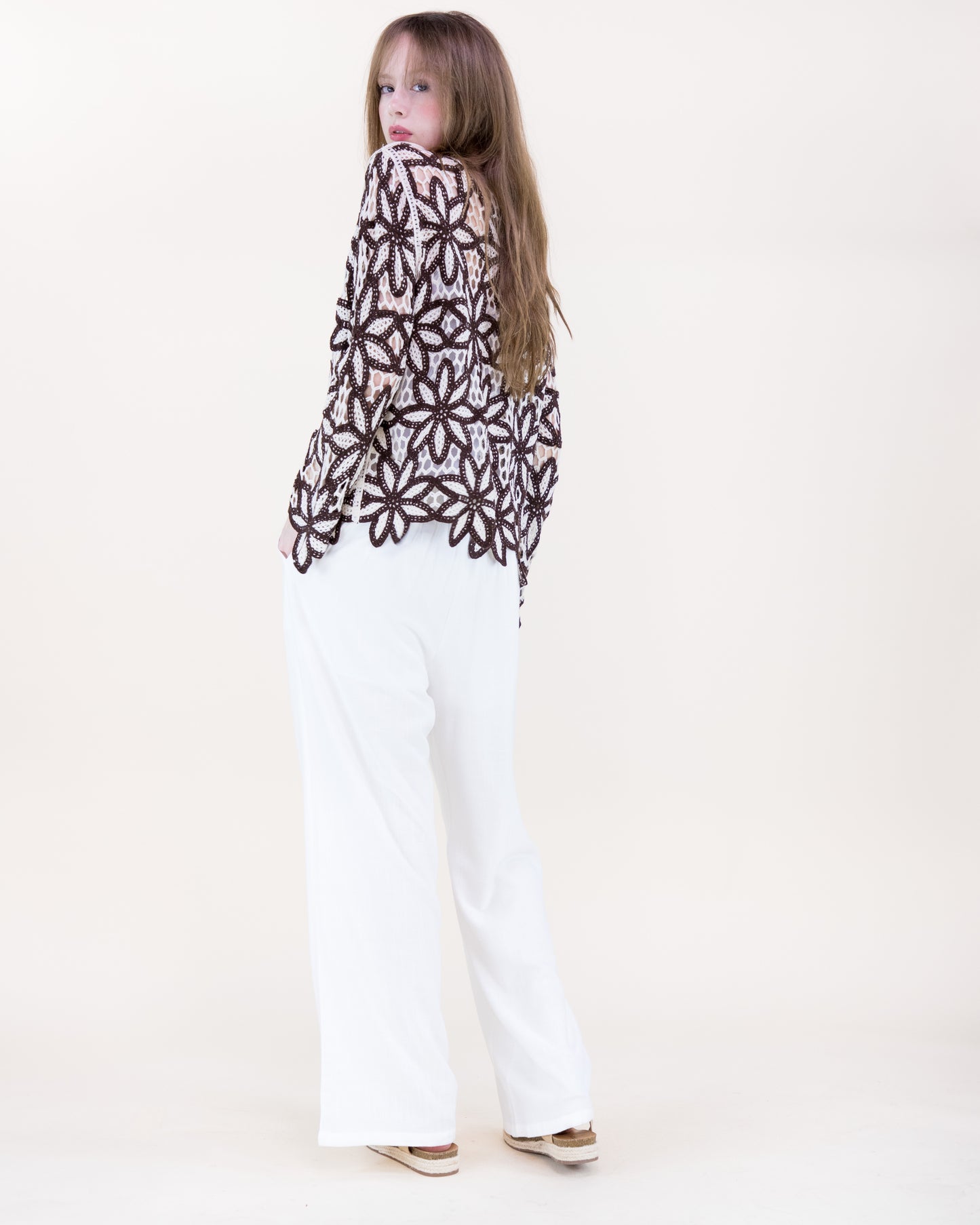 Guipure Flower Lace Long Sleeve Crochet Top