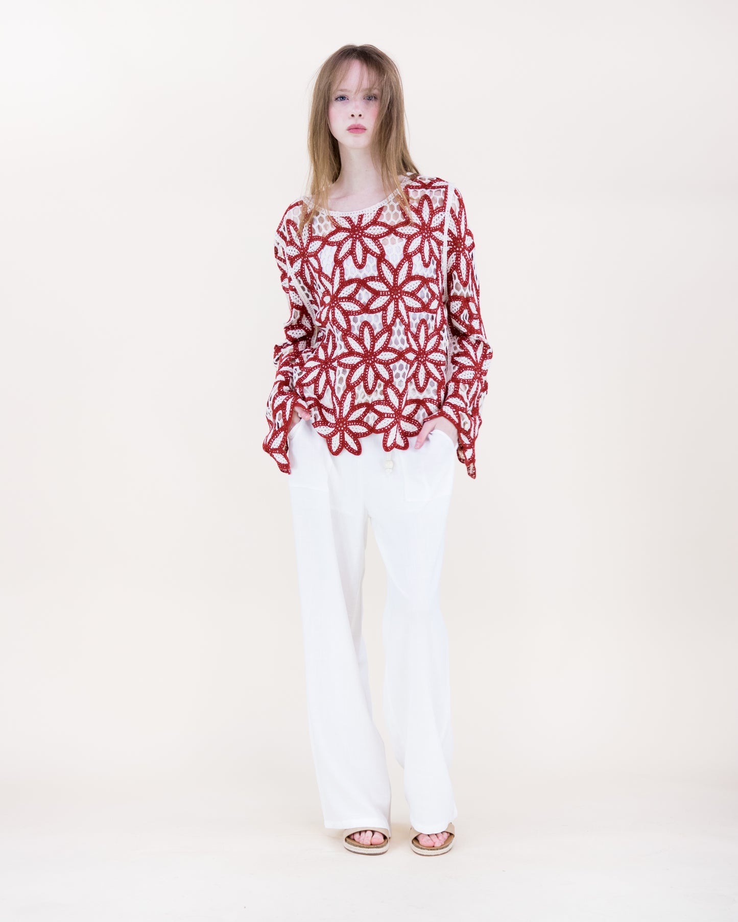 Guipure Flower Lace Long Sleeve Crochet Top