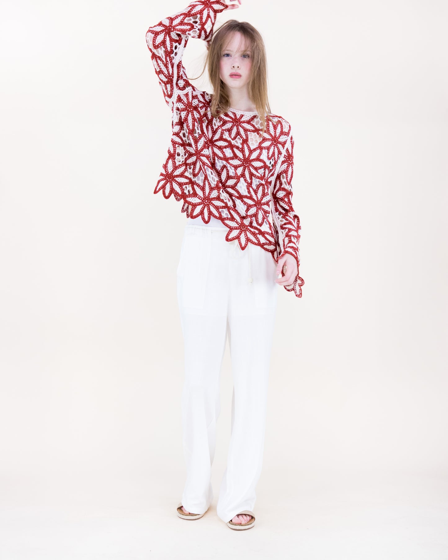 Guipure Flower Lace Long Sleeve Crochet Top