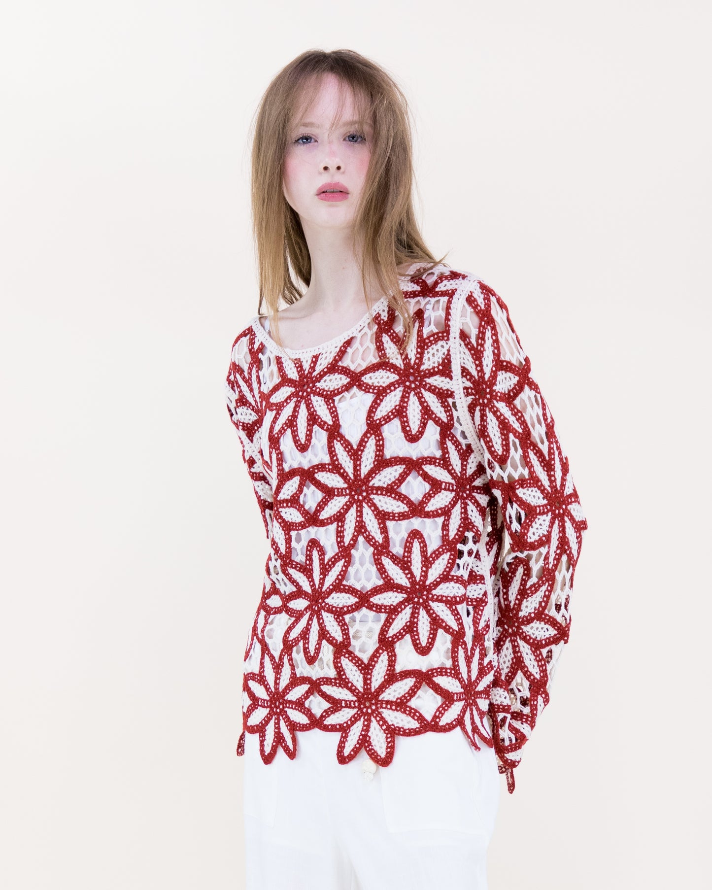 Guipure Flower Lace Long Sleeve Crochet Top