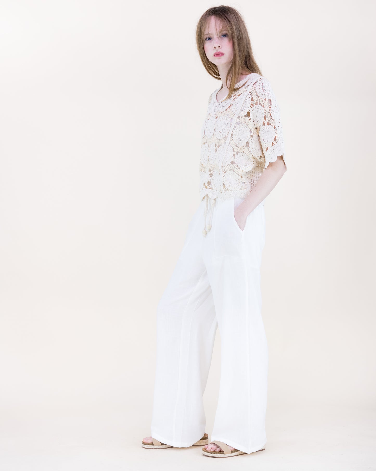 Spring Medallion Crochet Lace Bat Wing Top