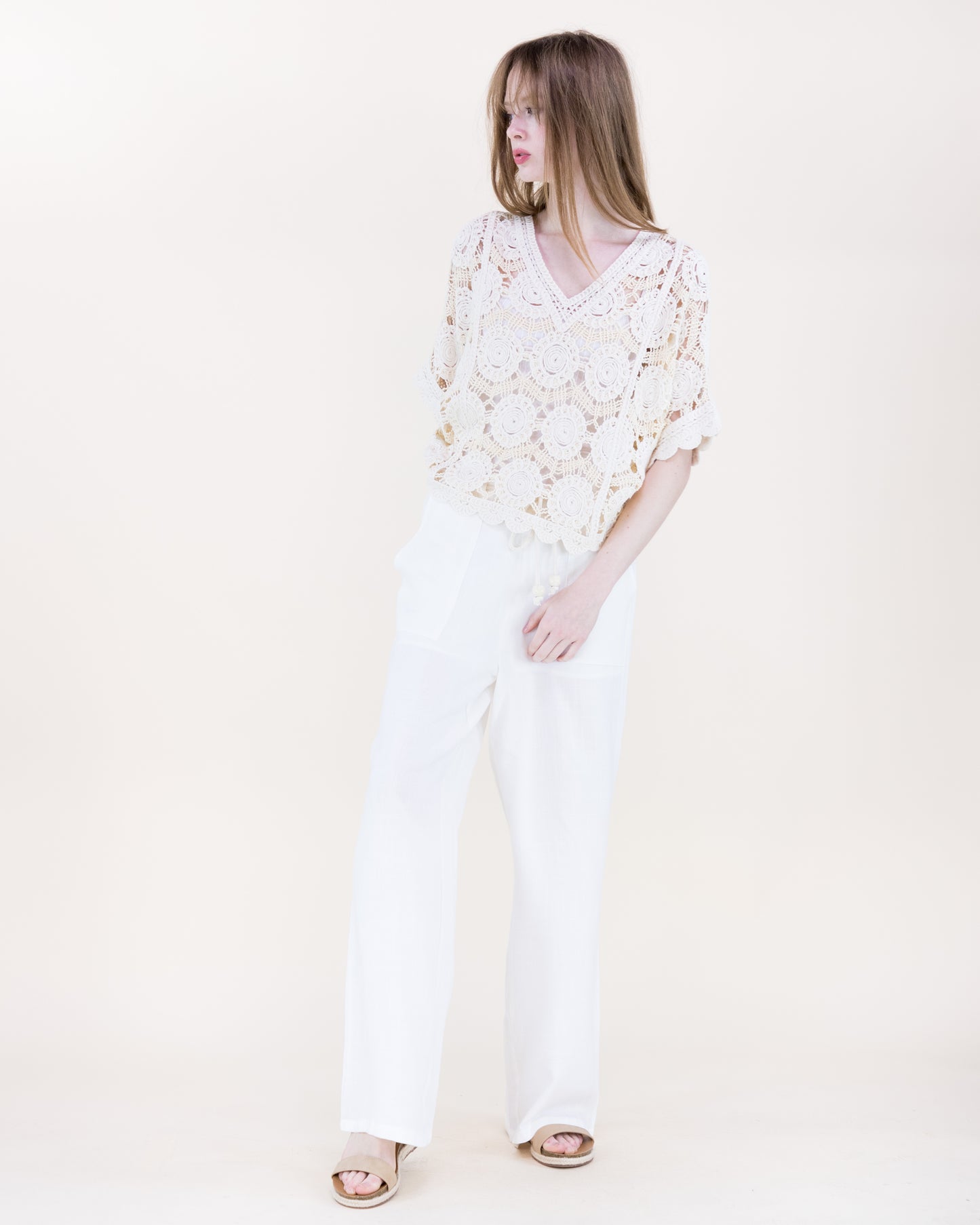 Spring Medallion Crochet Lace Bat Wing Top