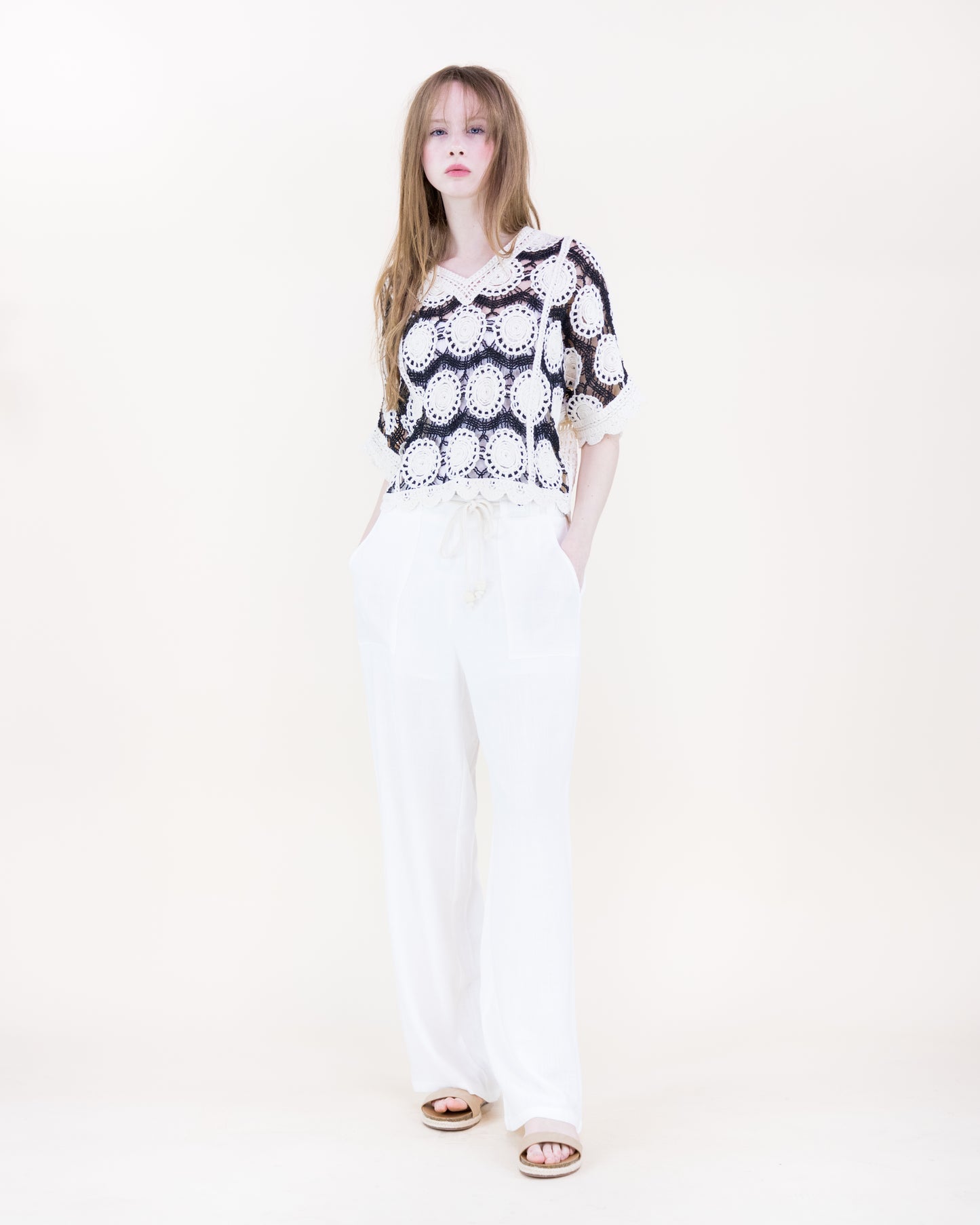 Spring Medallion Crochet Lace Bat Wing Top