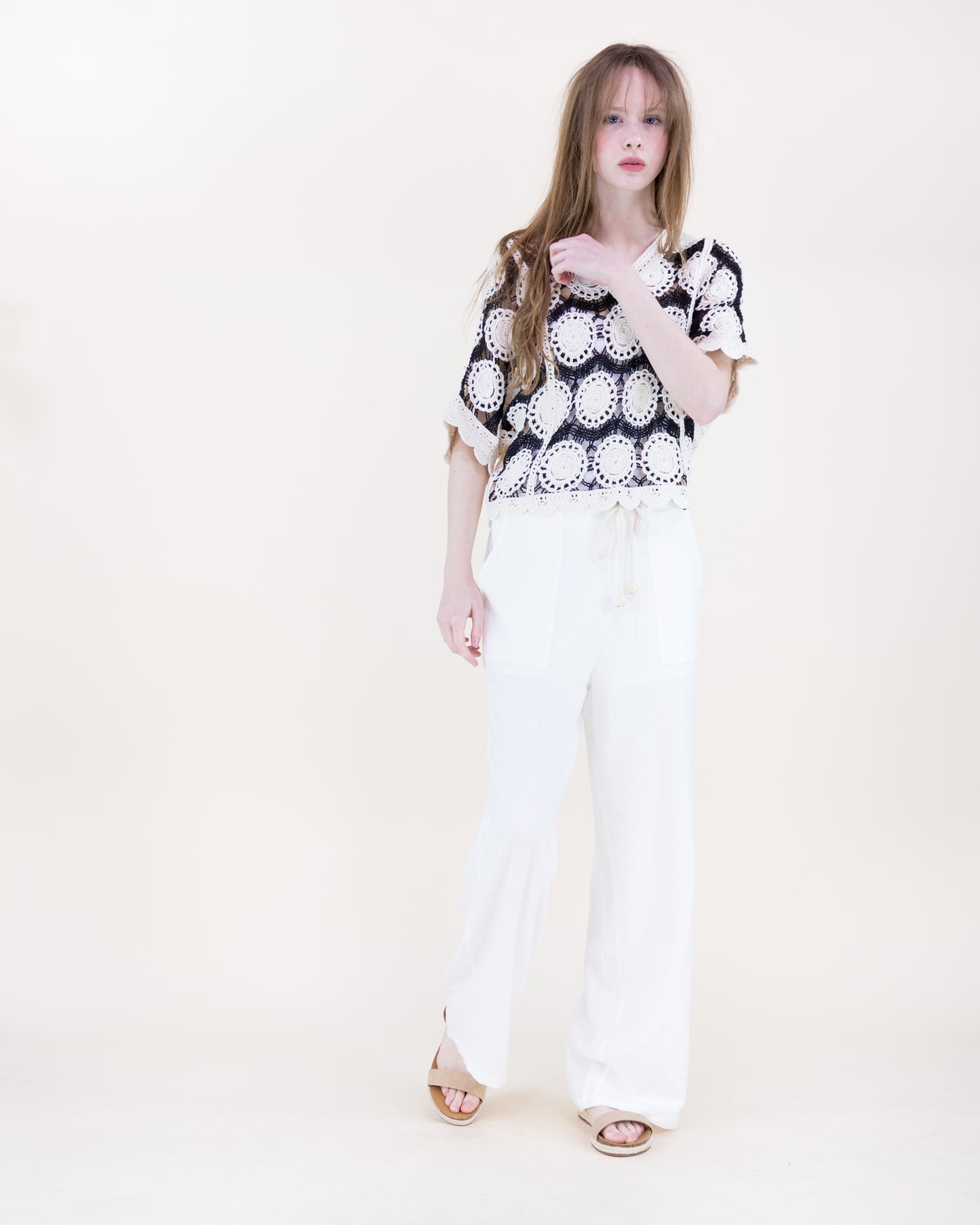 Spring Medallion Crochet Lace Bat Wing Top