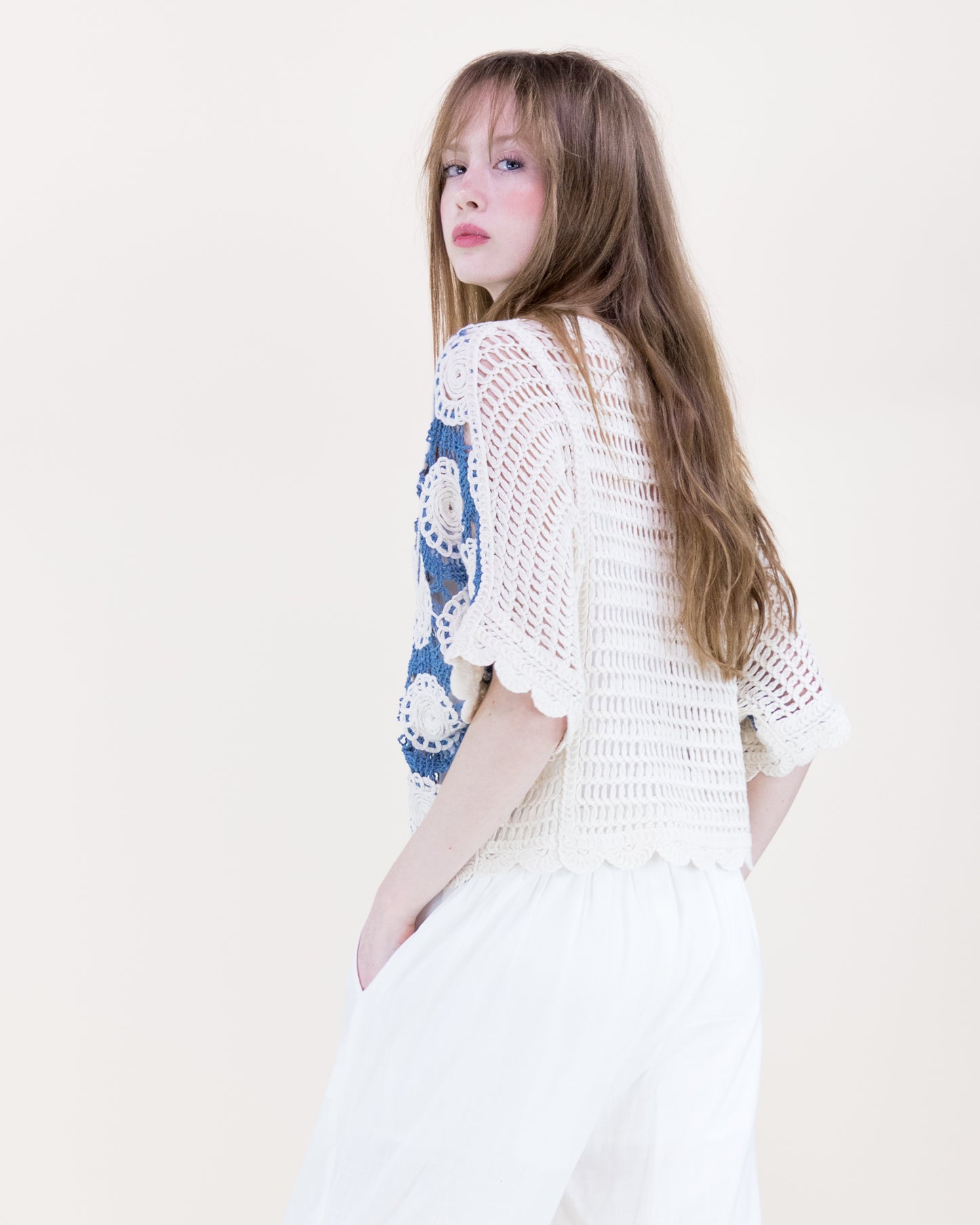 Spring Medallion Crochet Lace Bat Wing Top