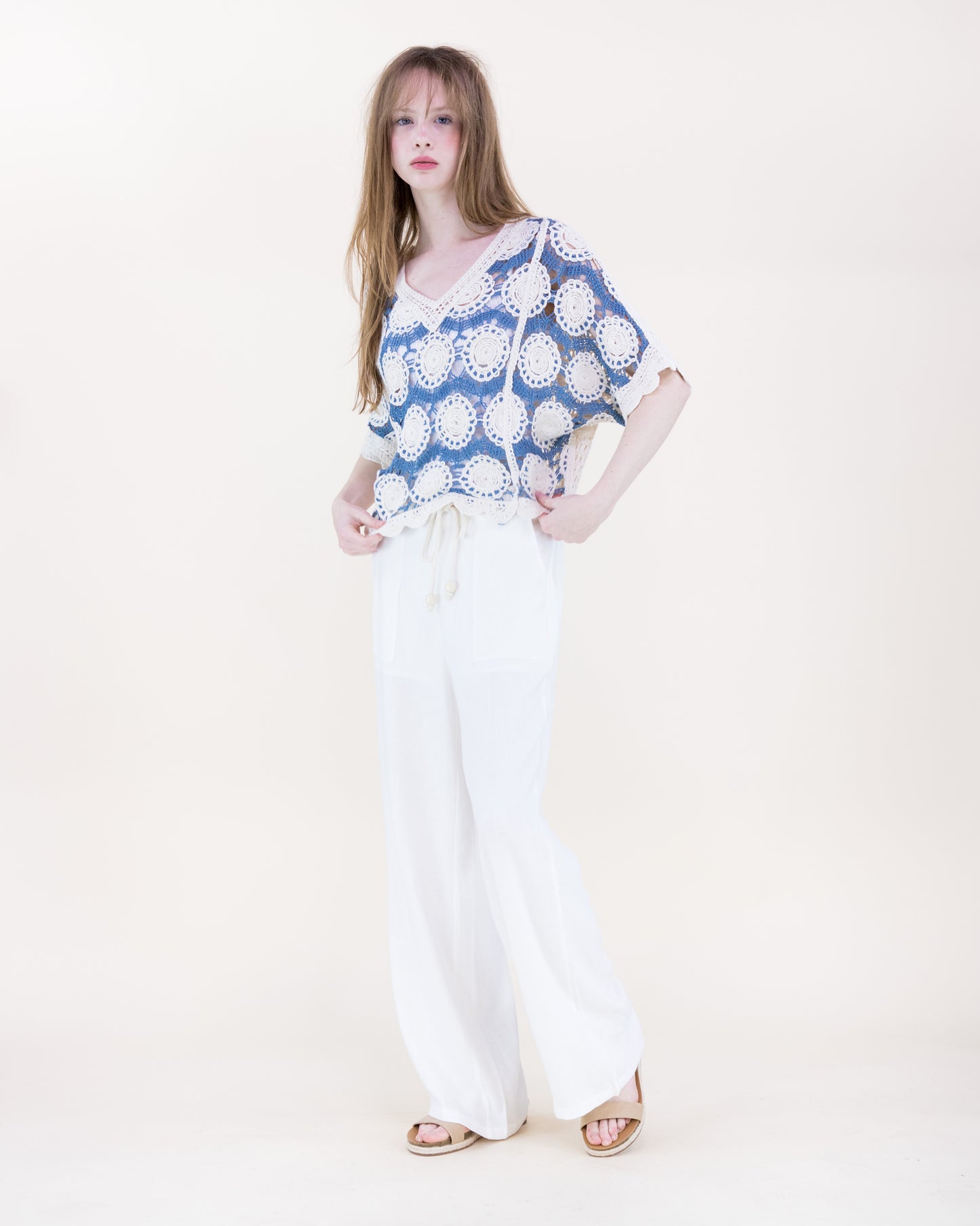 Spring Medallion Crochet Lace Bat Wing Top