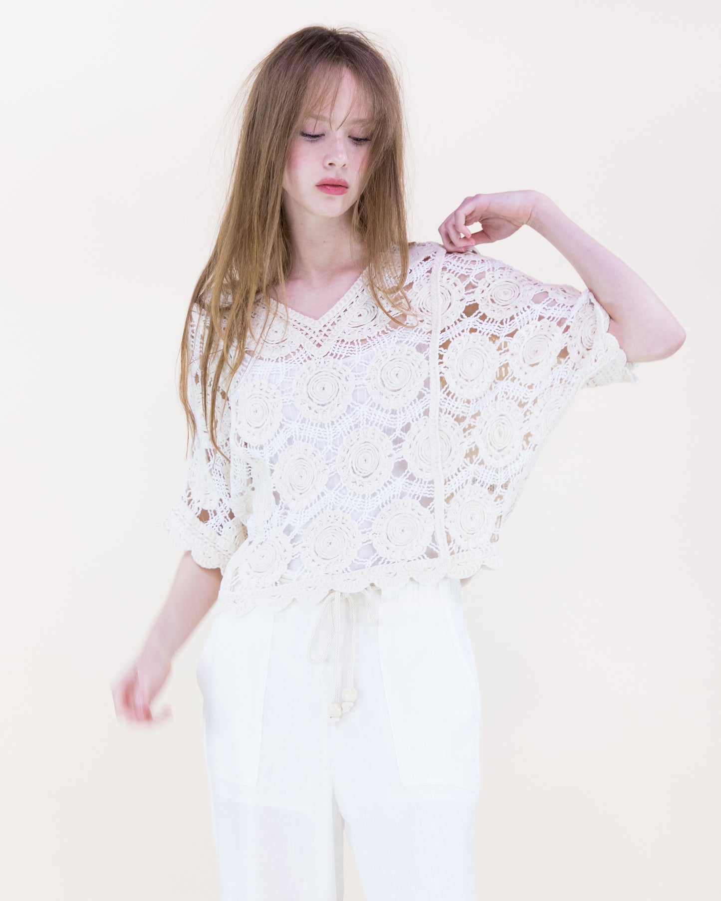 Spring Medallion Crochet Lace Bat Wing Top