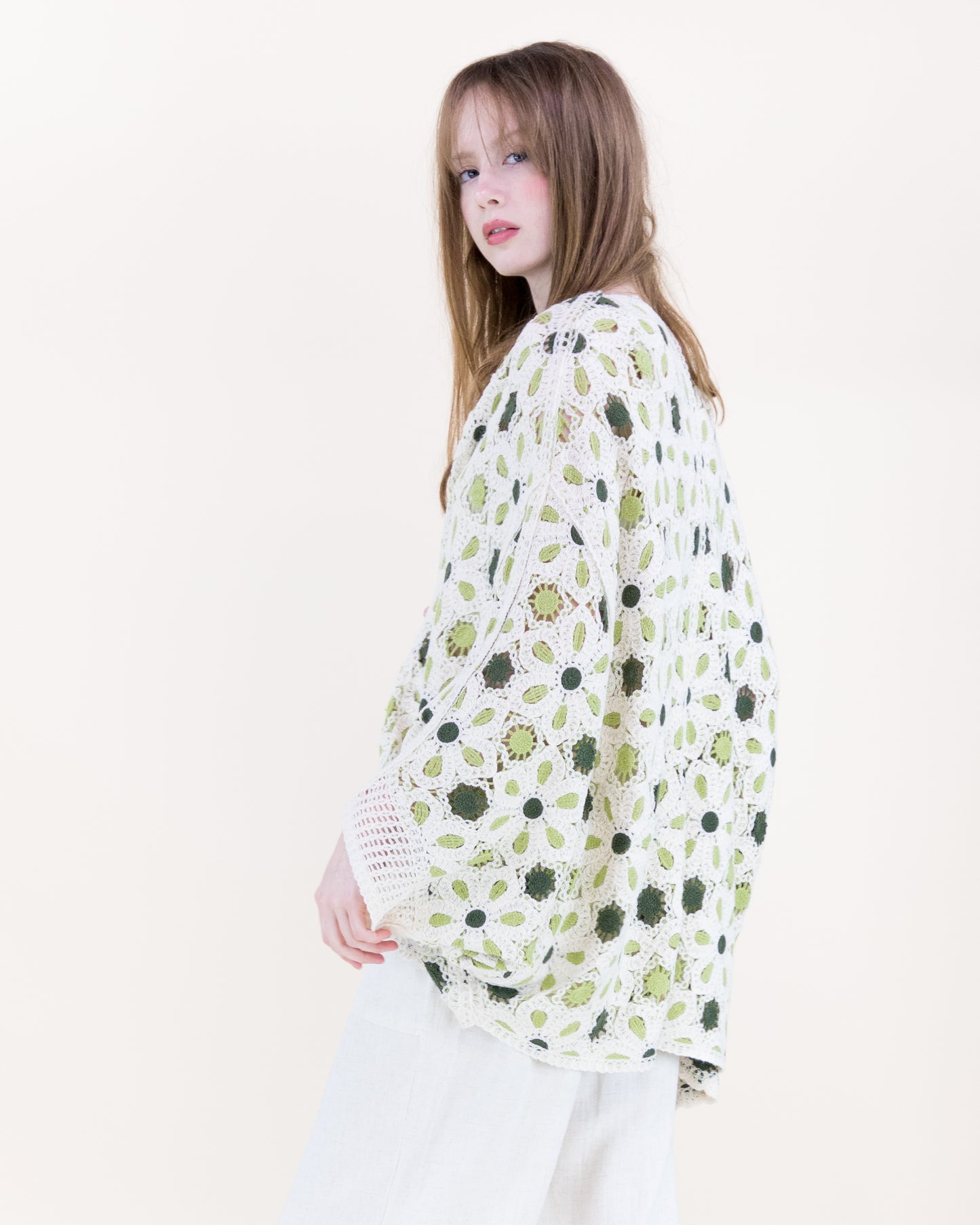 Floral Loom Crochet Lace Bat Wing Cardigan