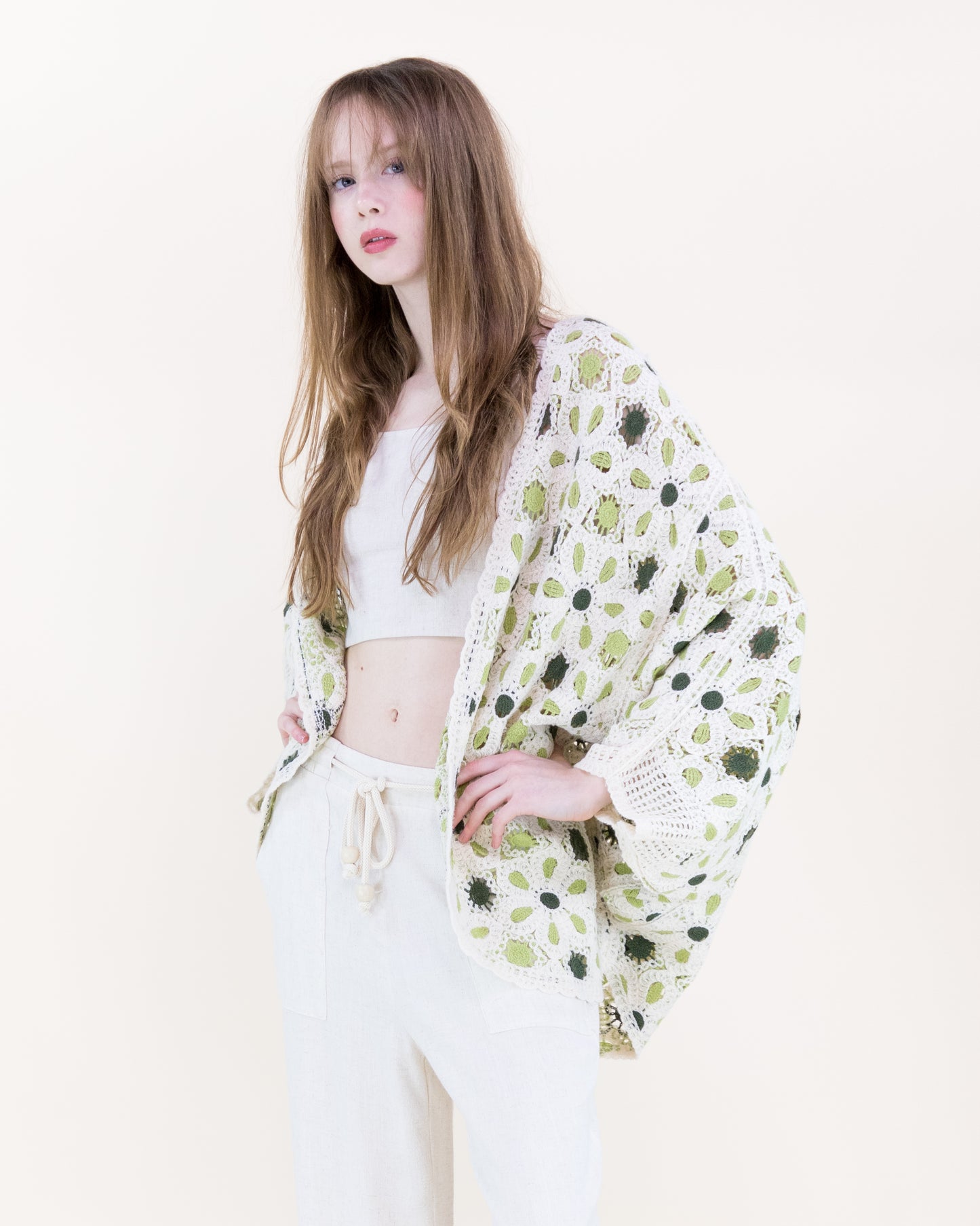 Floral Loom Crochet Lace Bat Wing Cardigan