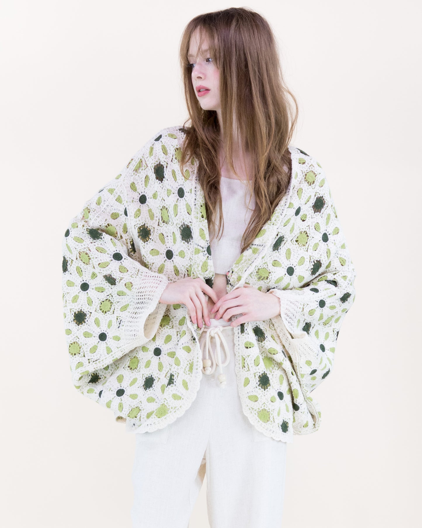 Floral Loom Crochet Lace Bat Wing Cardigan