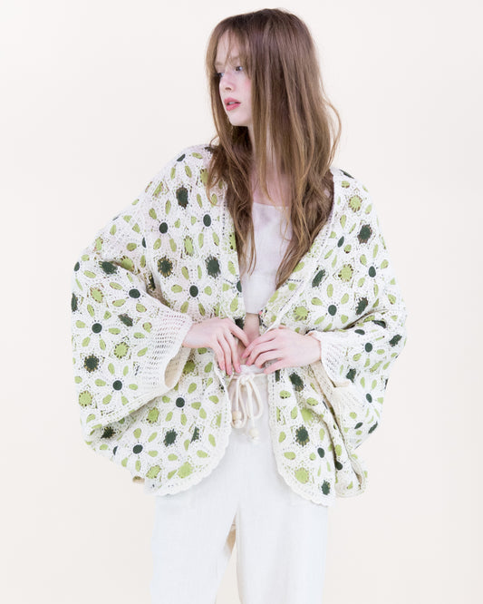 Floral Loom Crochet Lace Bat Wing Cardigan