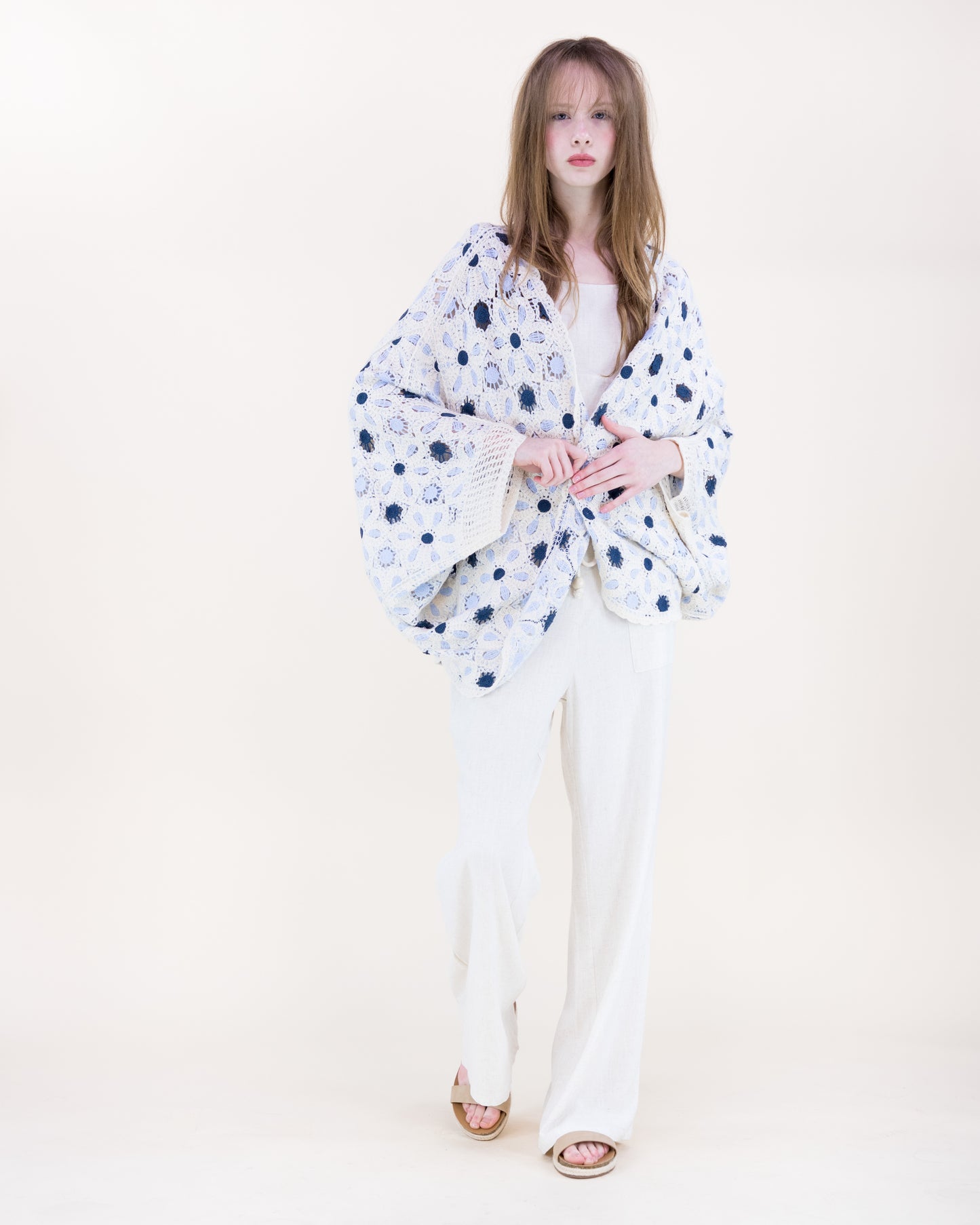Floral Loom Crochet Lace Bat Wing Cardigan