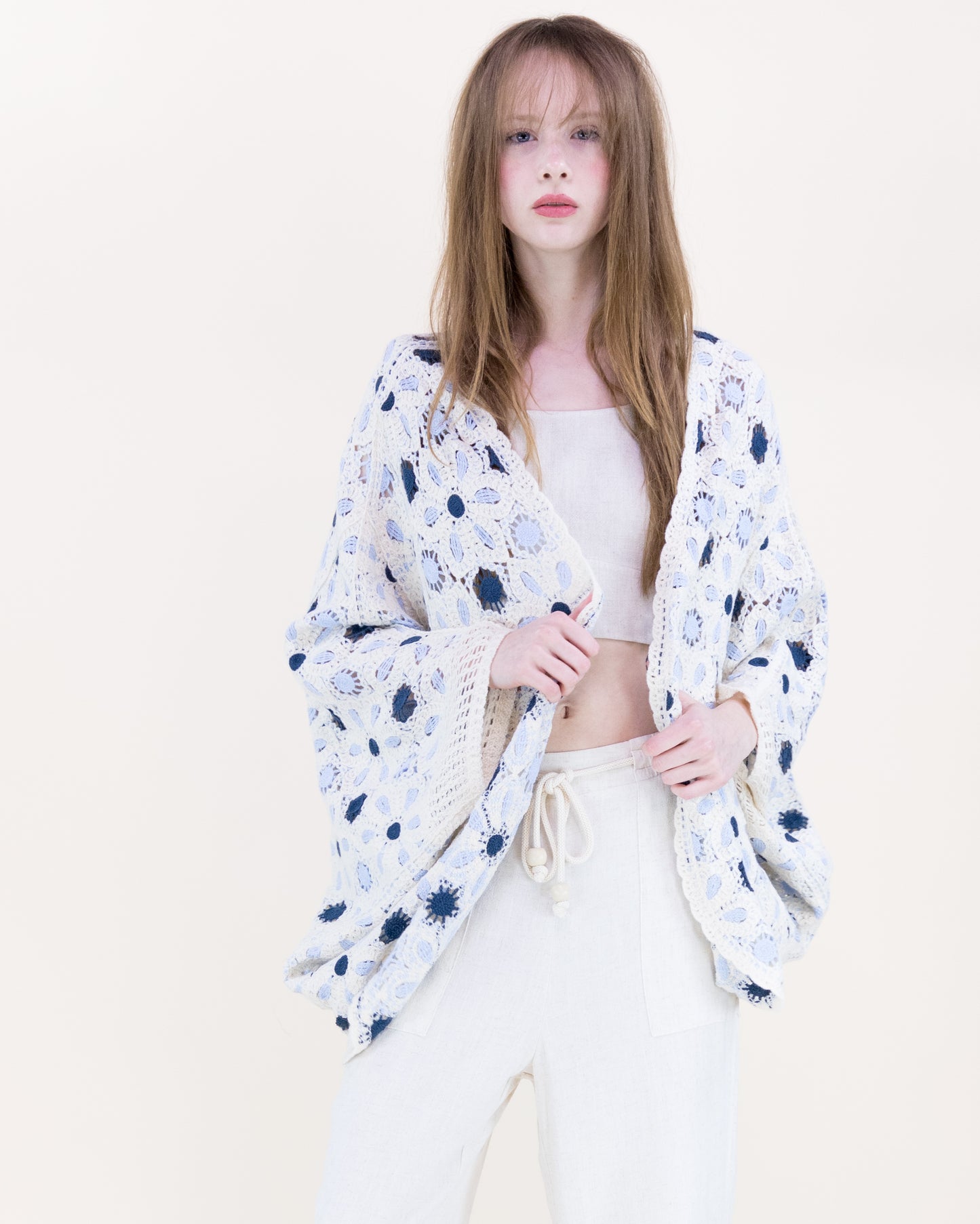 Floral Loom Crochet Lace Bat Wing Cardigan