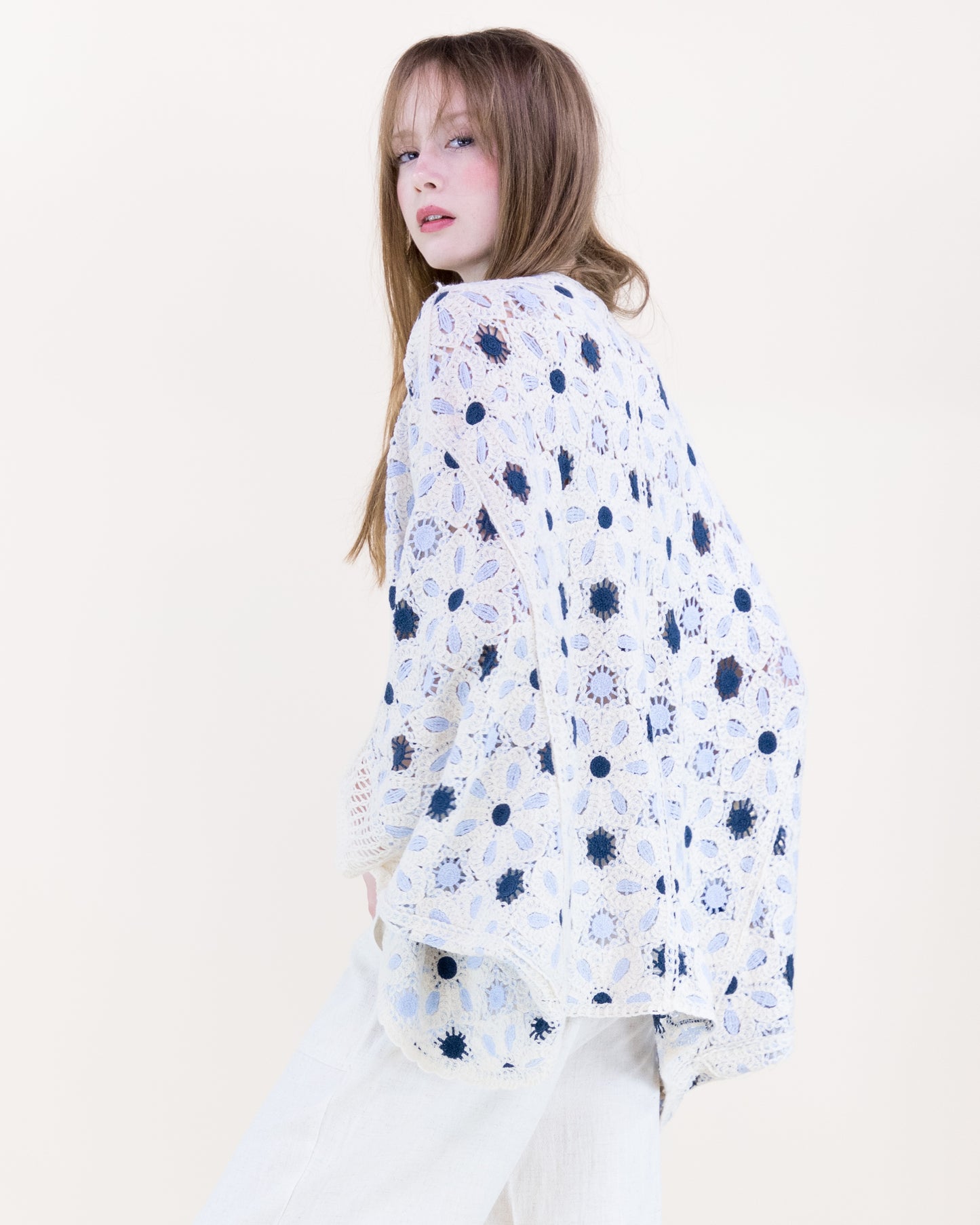 Floral Loom Crochet Lace Bat Wing Cardigan