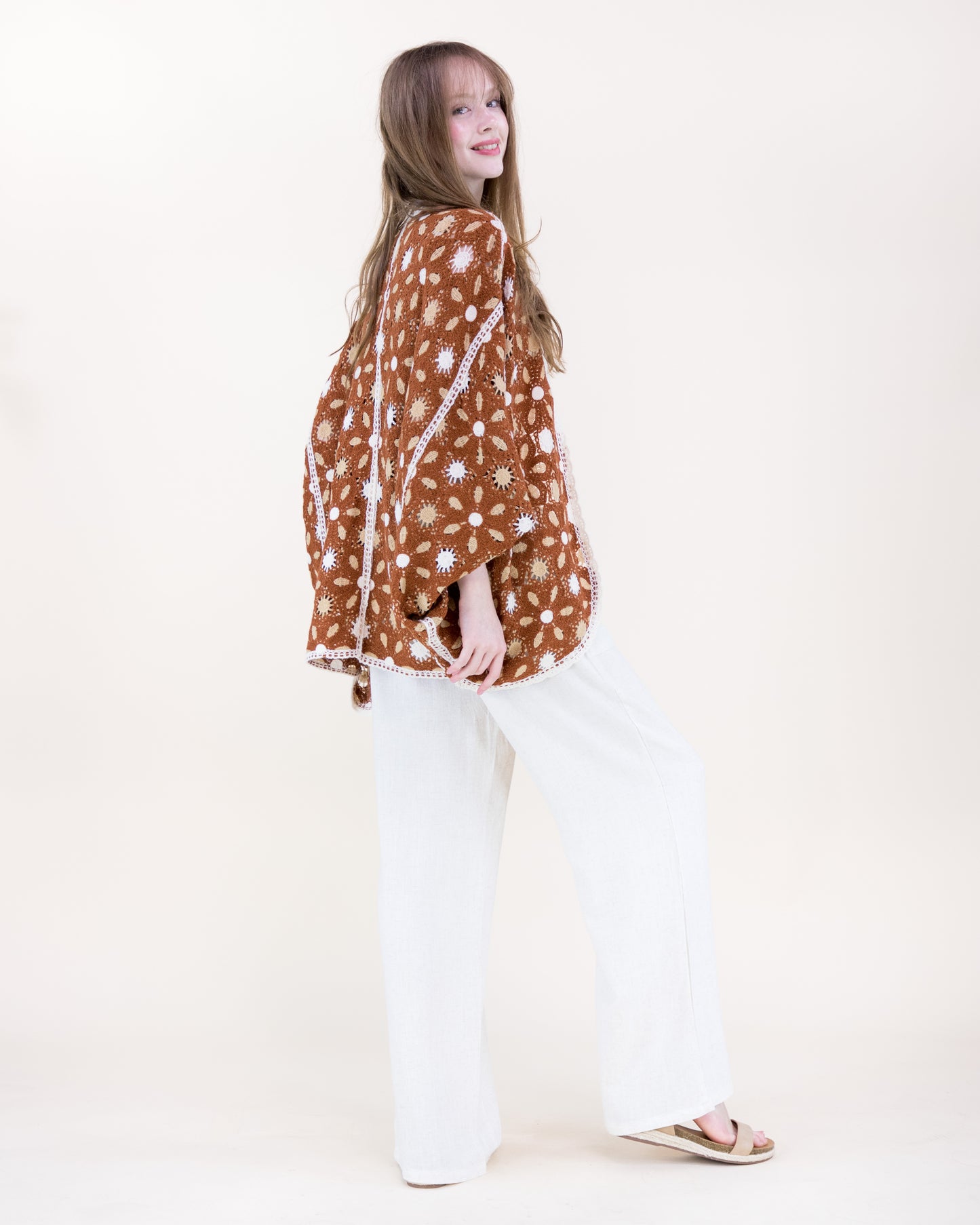 Floral Loom Crochet Lace Bat Wing Cardigan