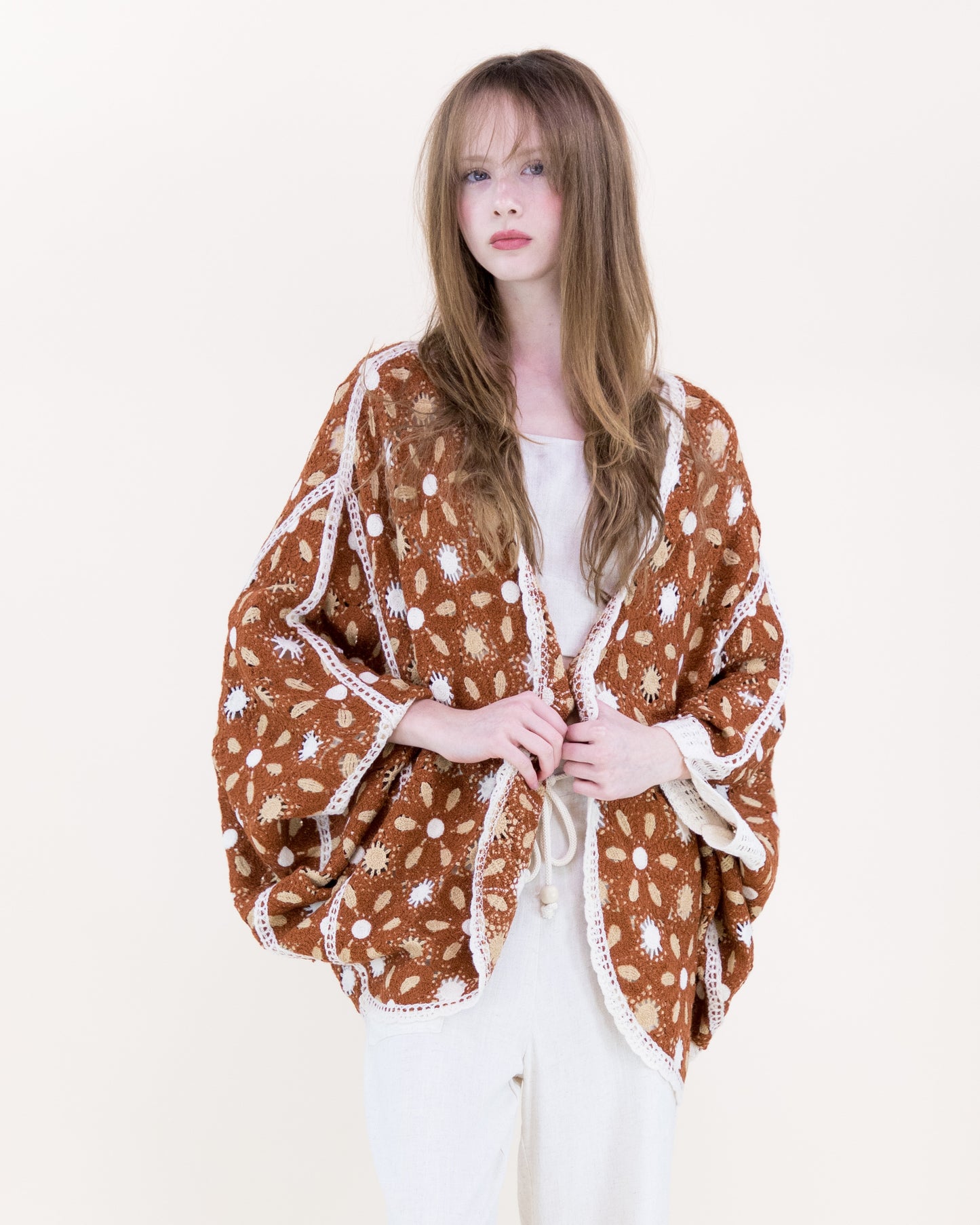 Floral Loom Crochet Lace Bat Wing Cardigan