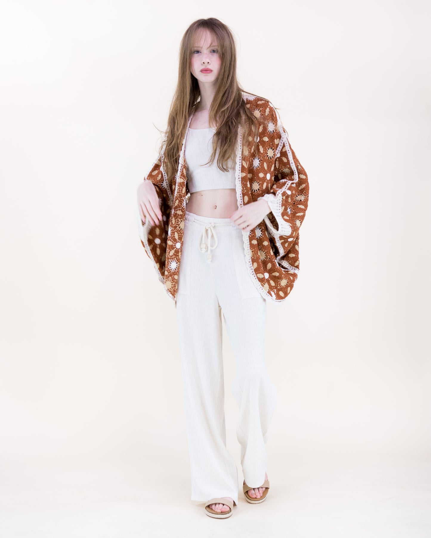 Floral Loom Crochet Lace Bat Wing Cardigan