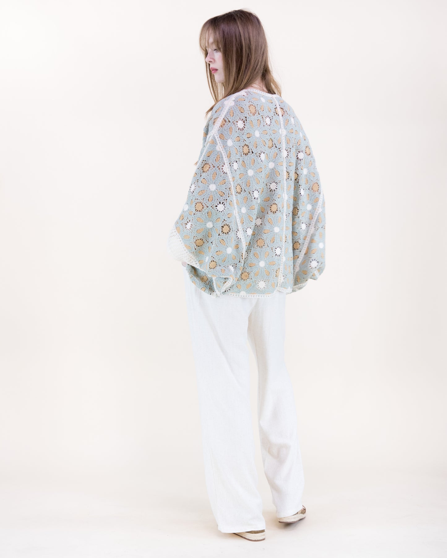 Floral Loom Crochet Lace Bat Wing Cardigan