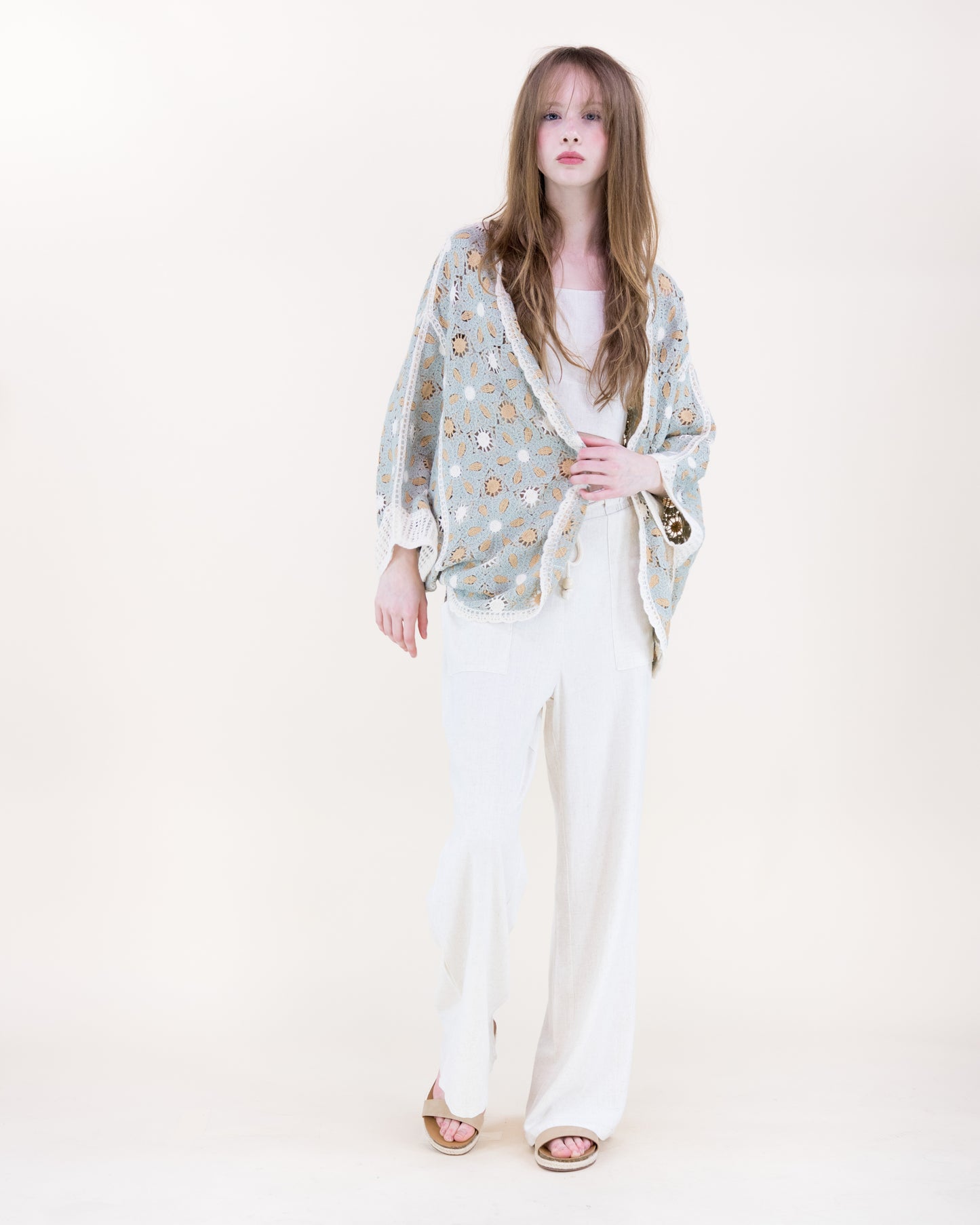 Floral Loom Crochet Lace Bat Wing Cardigan