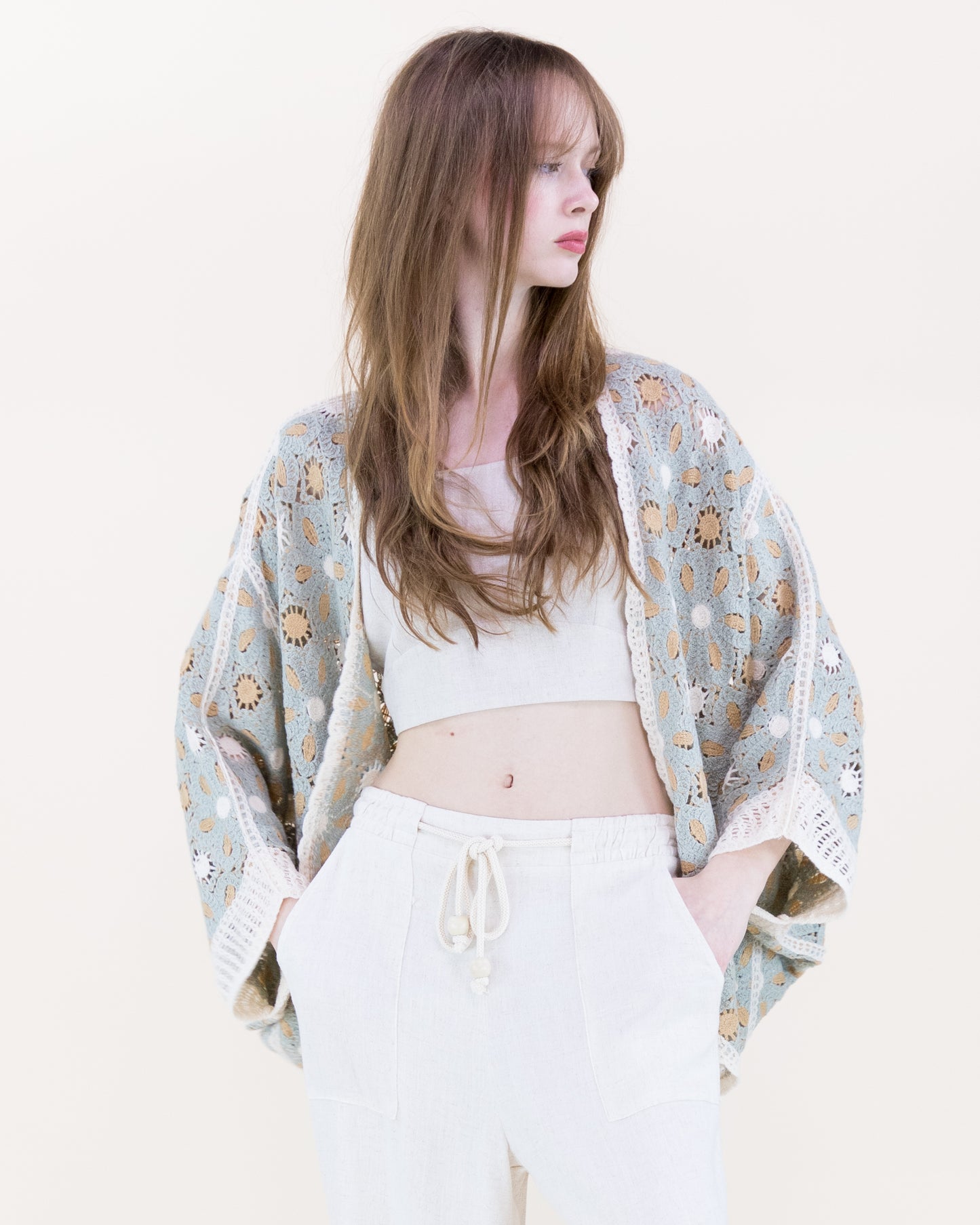 Floral Loom Crochet Lace Bat Wing Cardigan