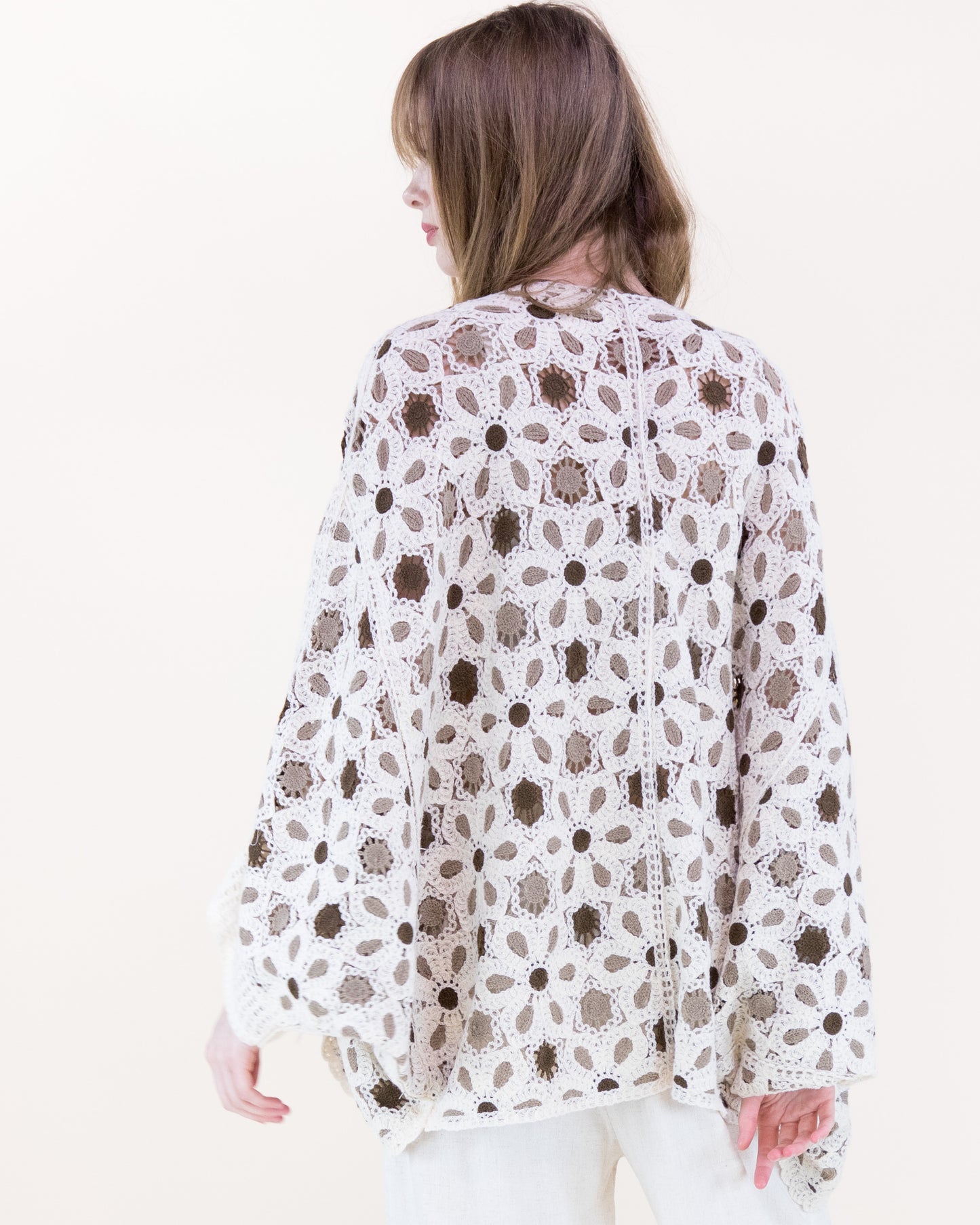 Floral Loom Crochet Lace Bat Wing Cardigan